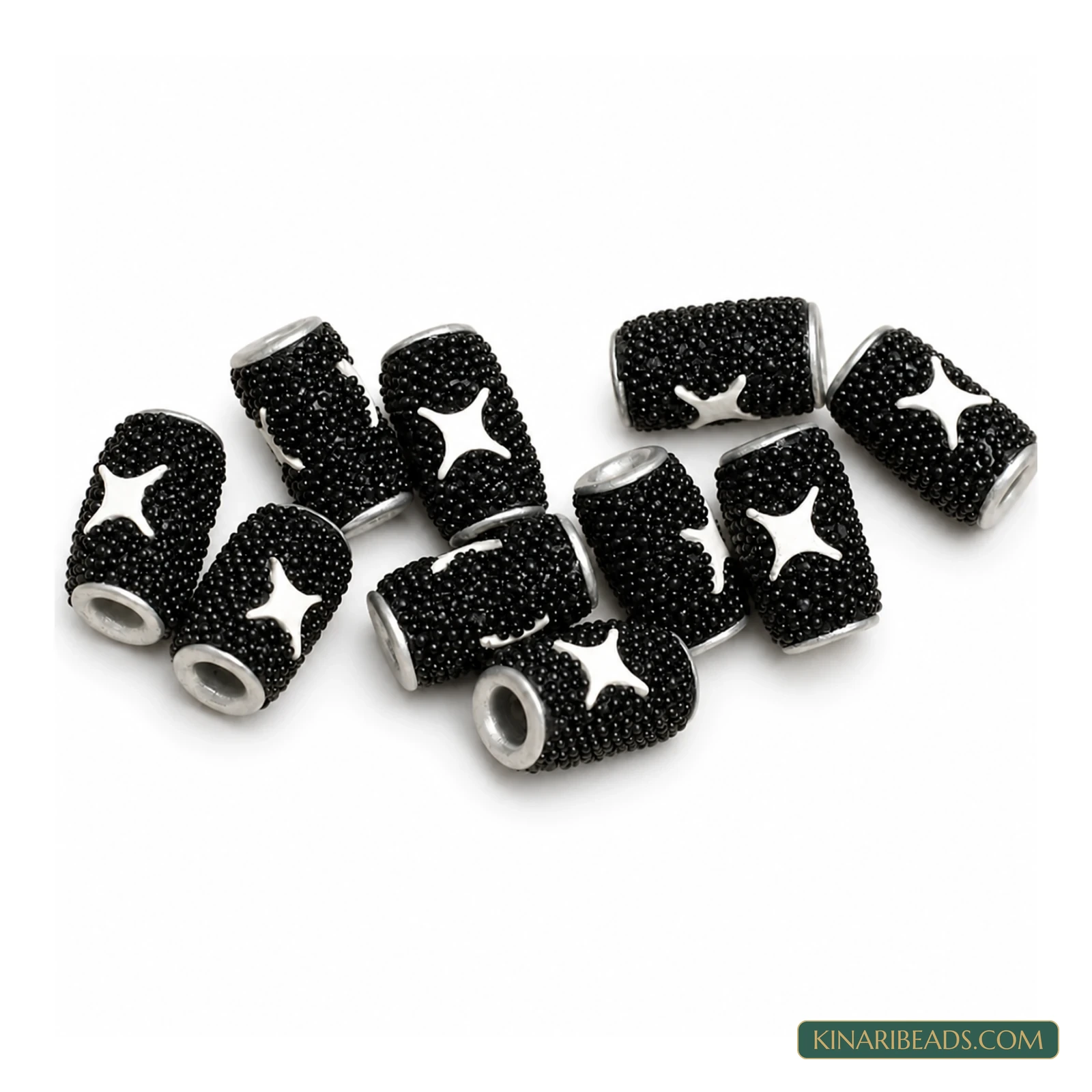 Black White Star Tube Lac Beads 15x10mm – 10 Pcs
