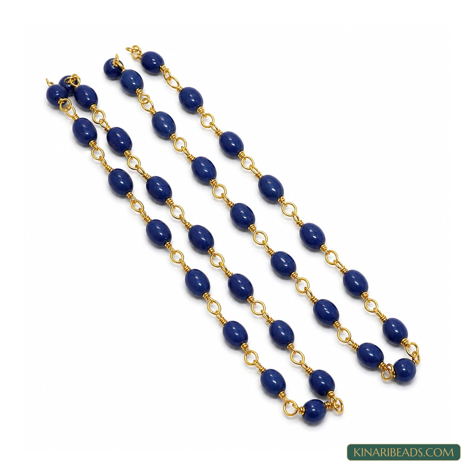 Blue Oval Glass Beaded Chain – 6×5mm, 1m