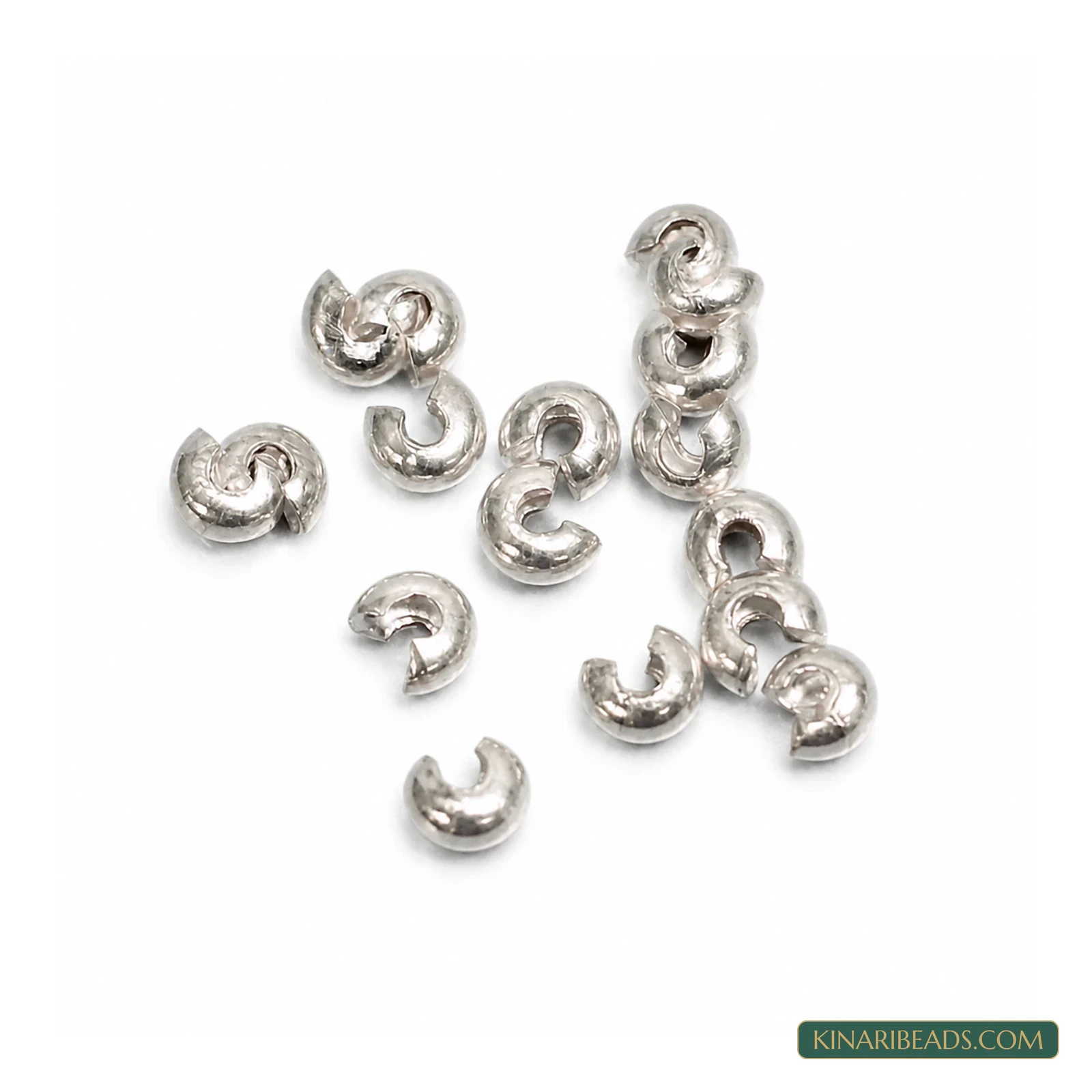 Brass Crimp Bead Covers – 5–6mm, 100 Pack - Silver colour