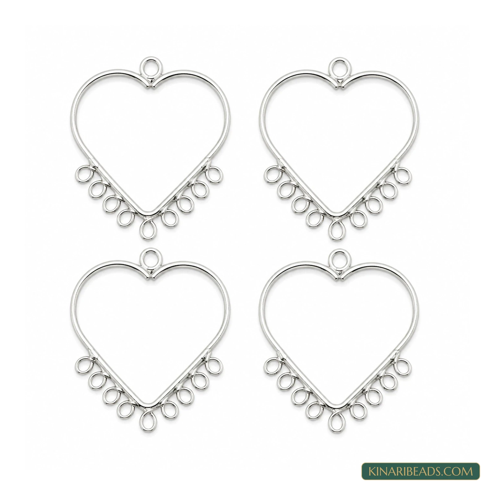 Brass Earring Components Heart 1.50 Inch – 4 Pack, Kinari Style EF119