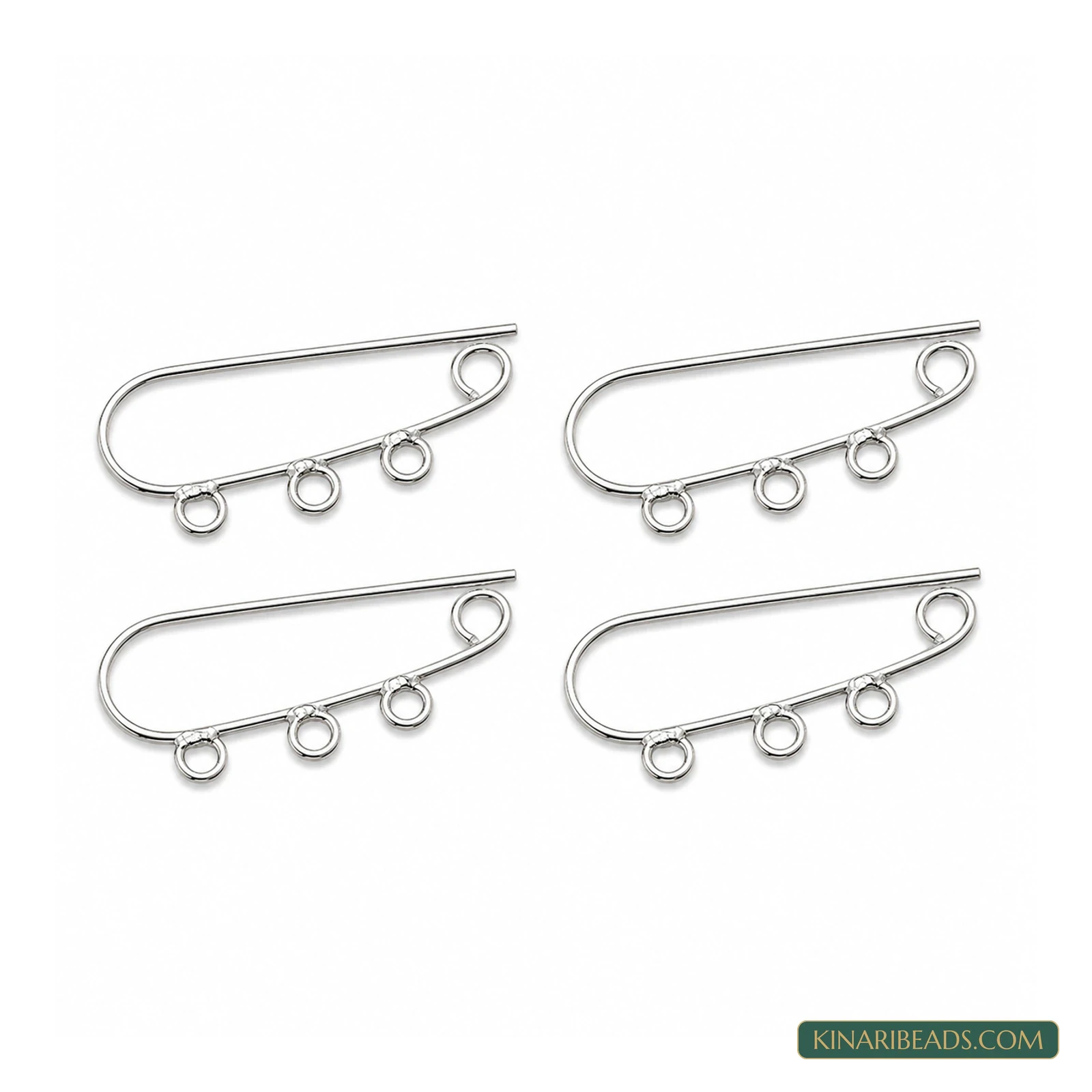 Brass Earring Hooks Silver 1.25 Inches – 4 Pack, Kinari Style EF114
