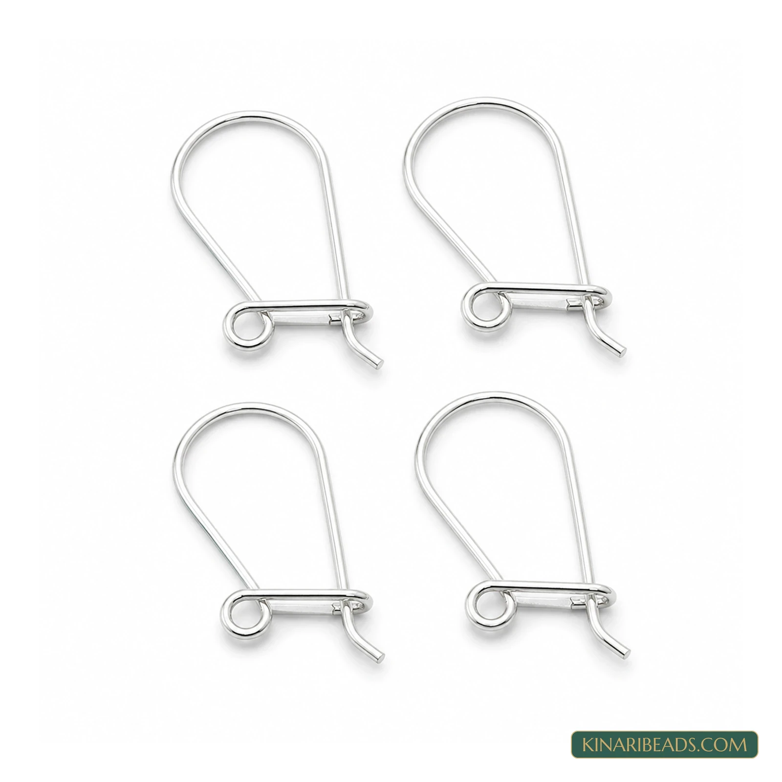 Brass Earring Hooks Silver 1.5 Inches – 4 Pack, Kinari Style EF113