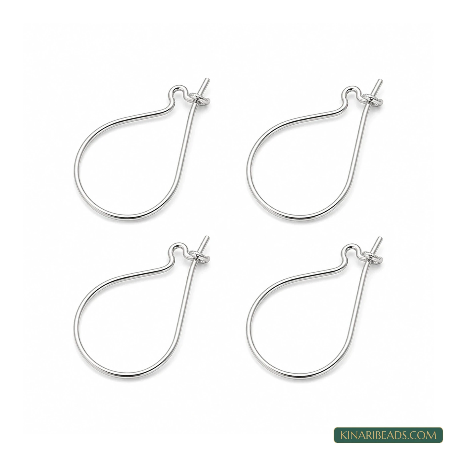Brass Earring Hooks Silver – 4 Pack, Kinari Style EF115