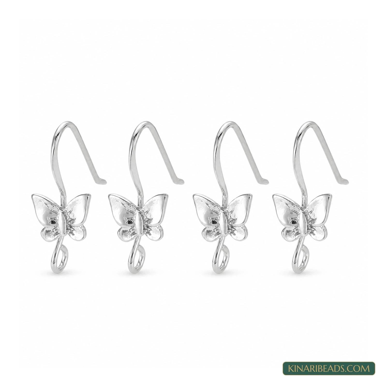 Butterfly Brass Earring Hooks – 20x8mm, 4 Pack - Silver colour