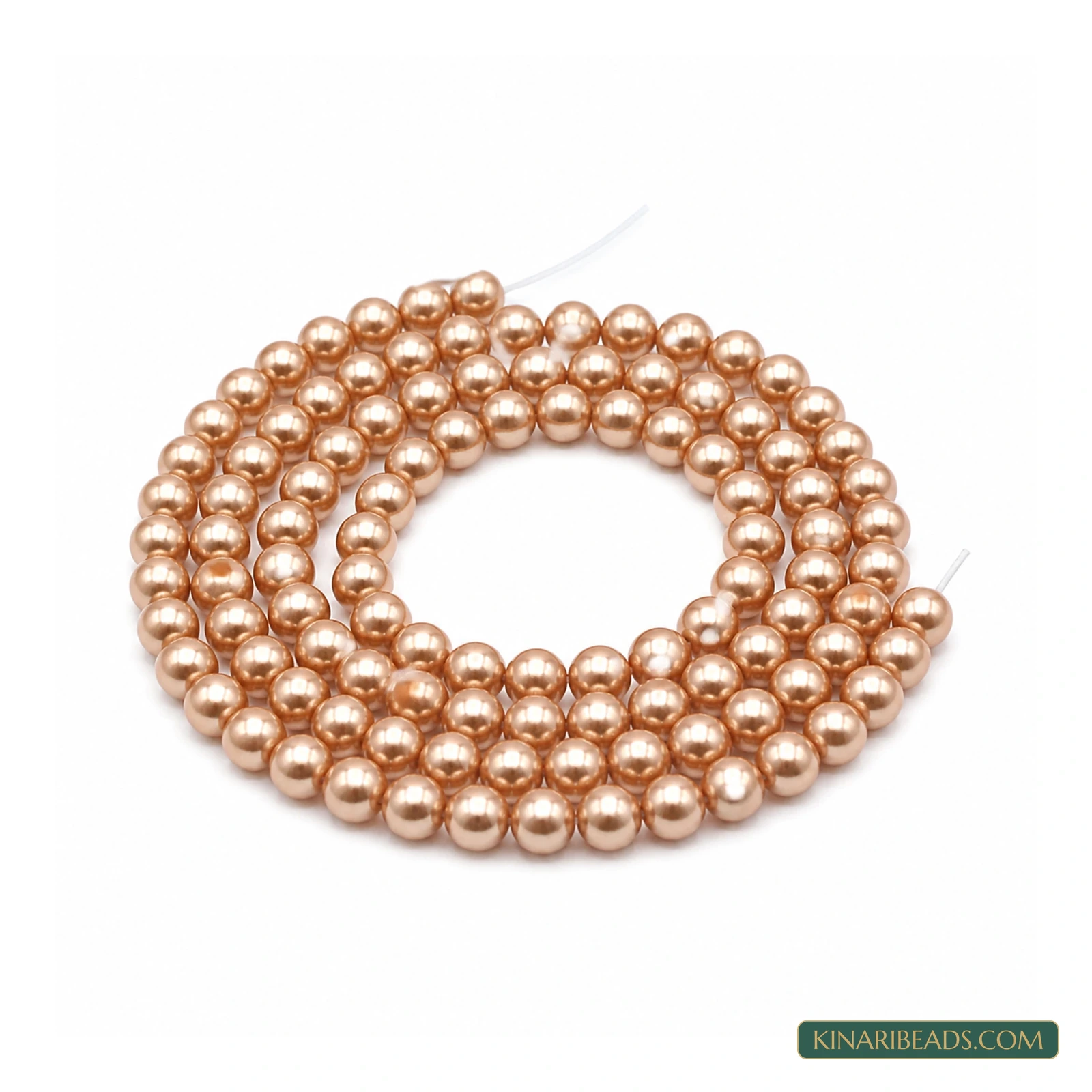 Coffee, Copper & Peach Round Glass Pearl Beads – 6mm, 1 String