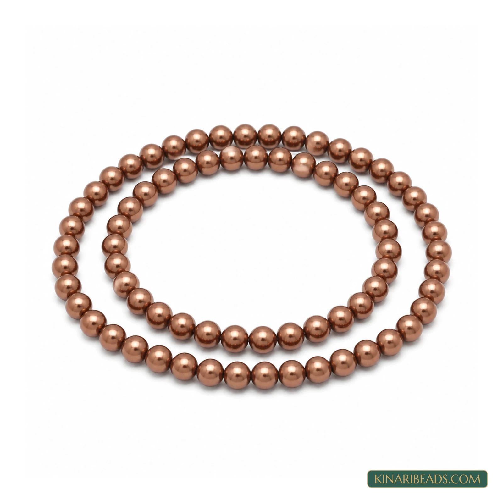 Coffee, Copper & Peach Round Glass Pearl Beads – 6mm, 1 String - Copper colour