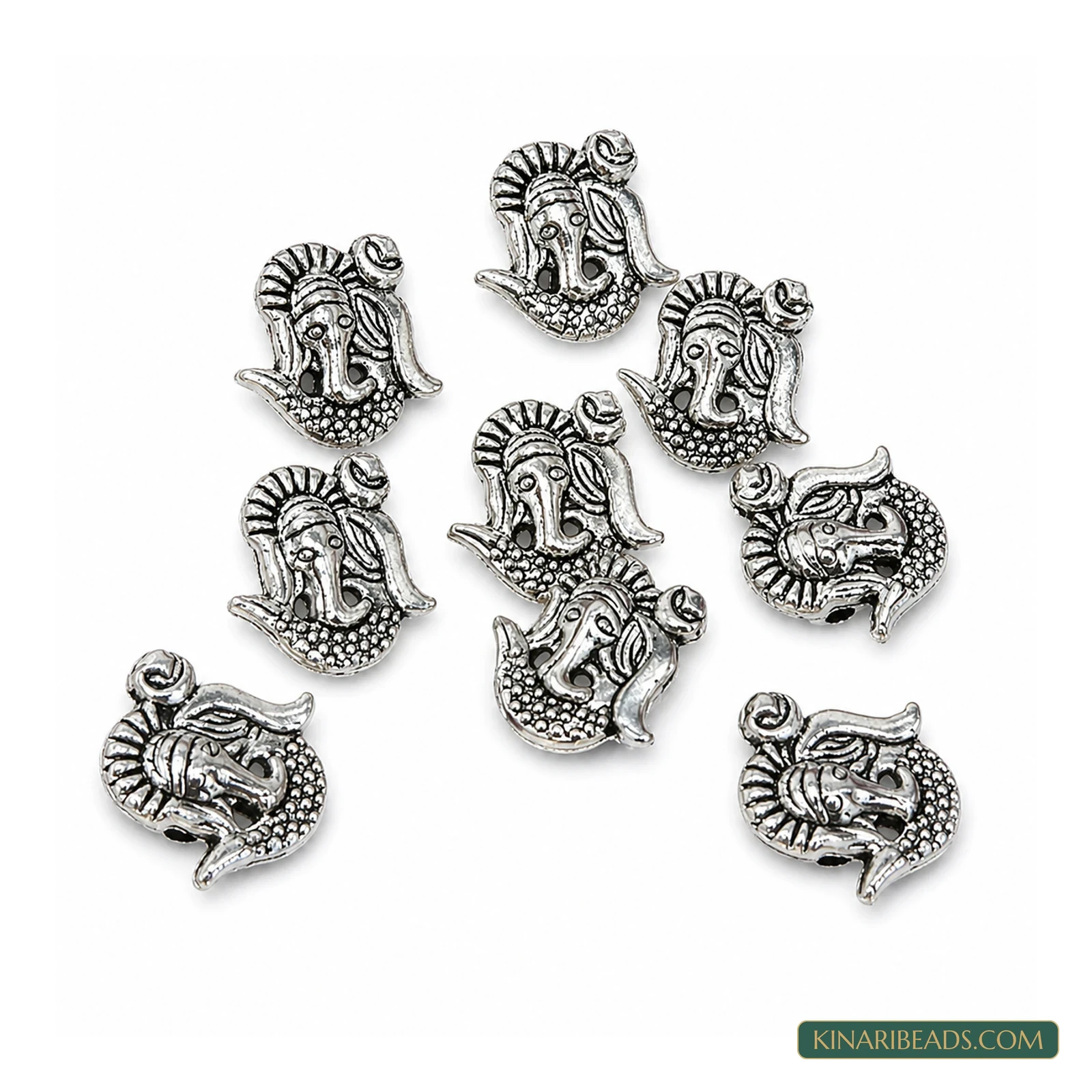 Compact Ganesha German Silver Links – 13x13mm, 10 Pack