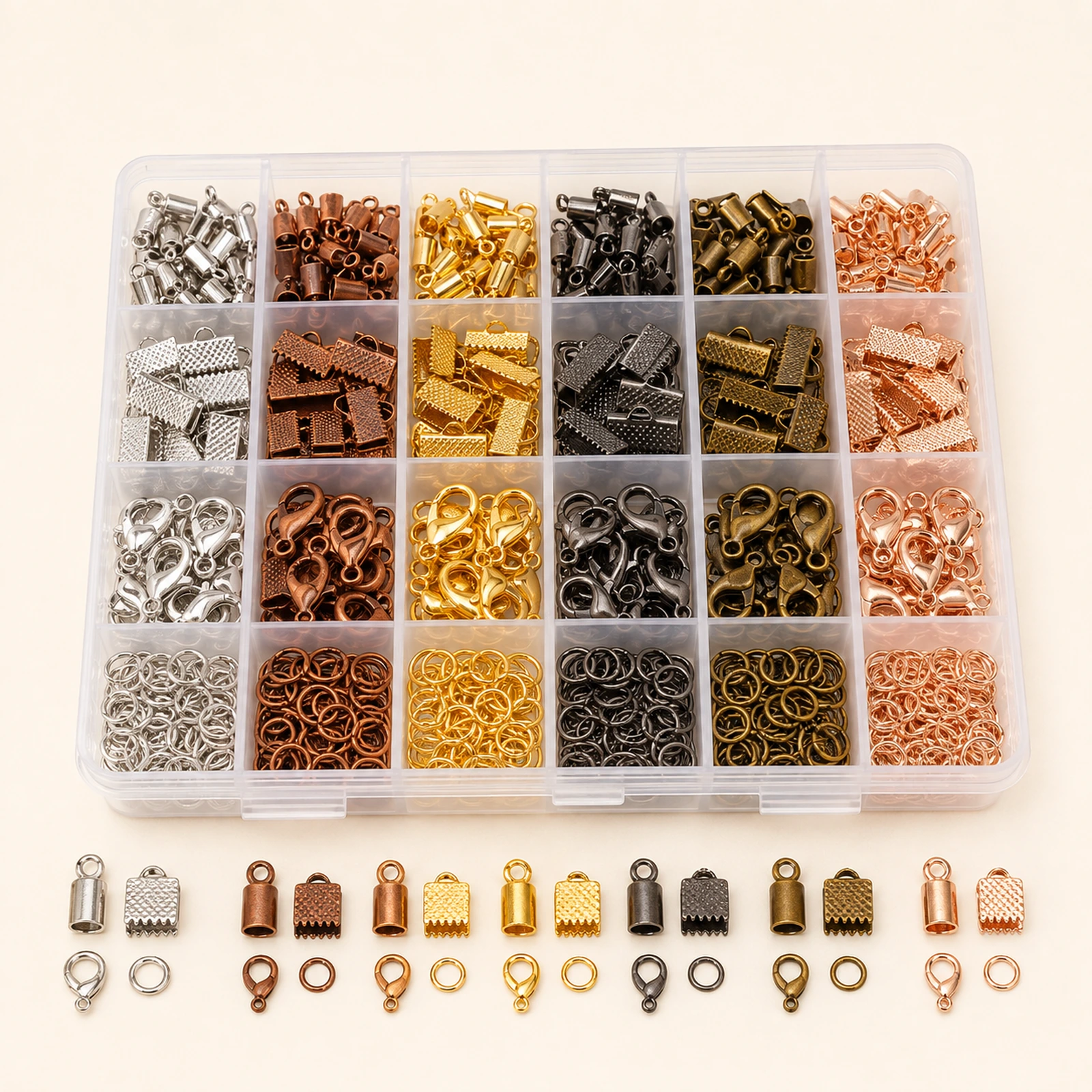 Cord Ends, Ribbon Ends, Clasps & Jump Rings Findings Set