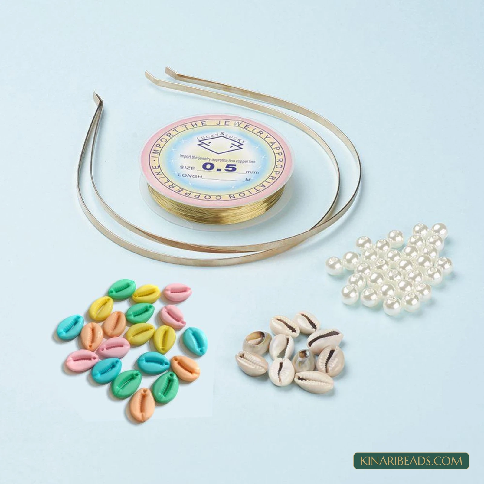 Cowrie Shell & Pearl Beads Hairband Making Kit product image