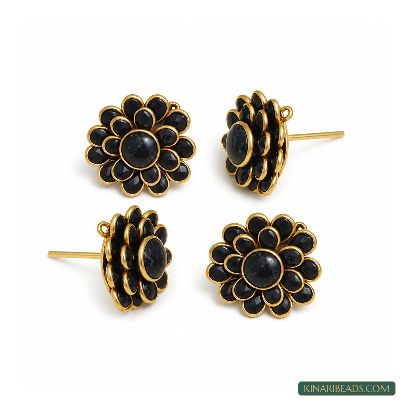 Double-Layer Pacchi Earring Components – 20x20mm, 2 Pairs - Black colour