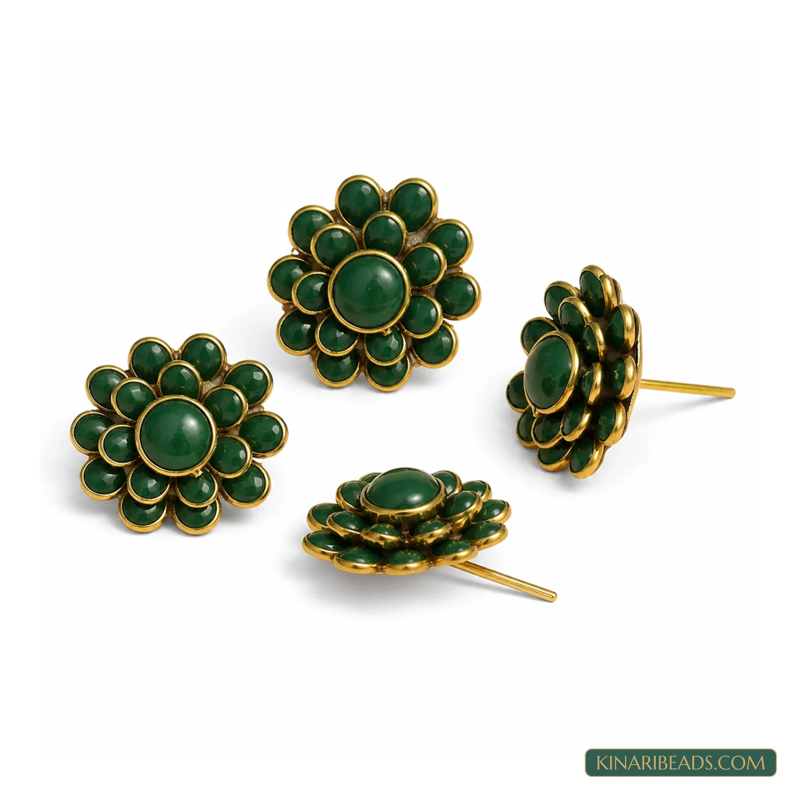 Double-Layer Pacchi Earring Components – 20x20mm, 2 Pairs - Green colour