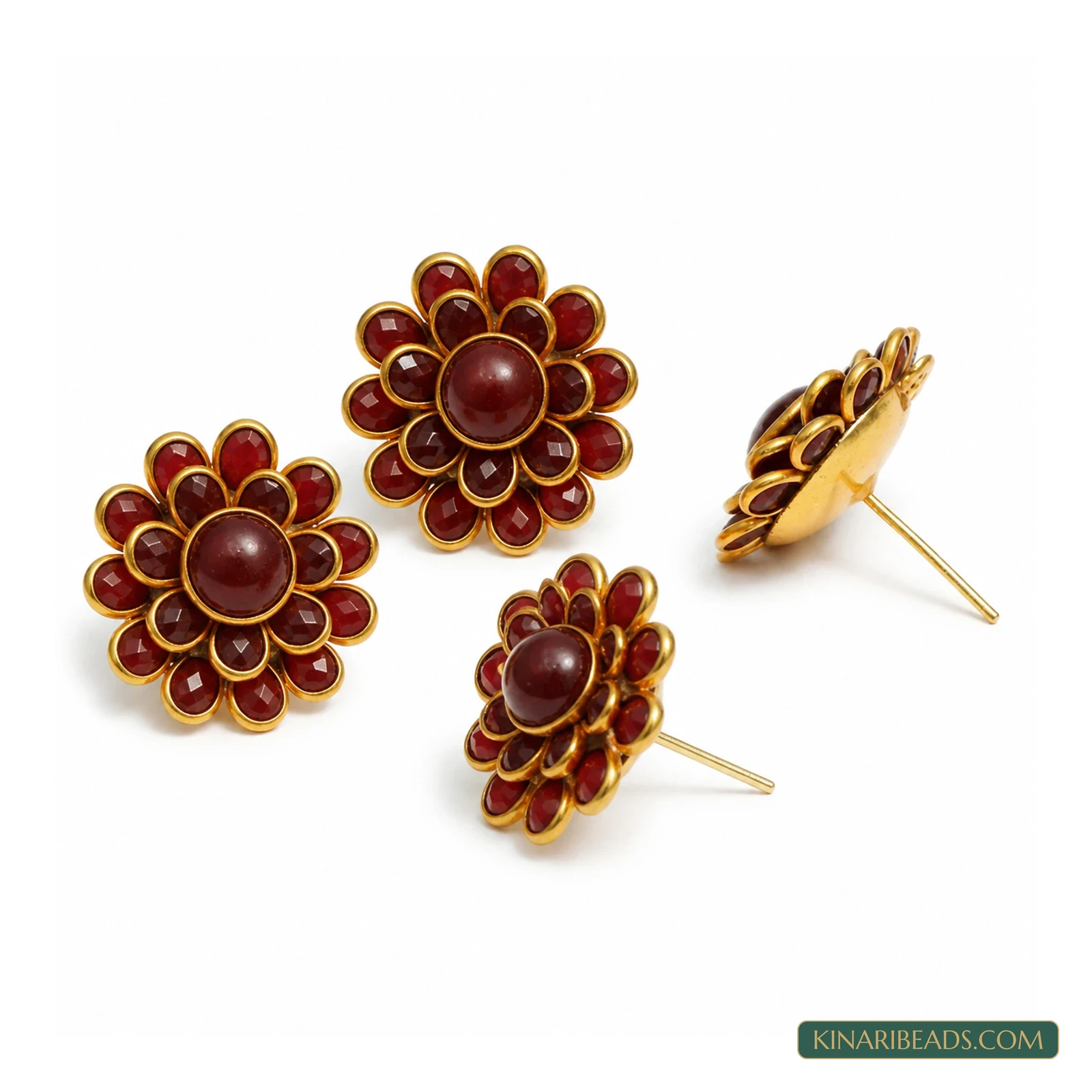 Double-Layer Pacchi Earring Components – 20x20mm, 2 Pairs - Maroon colour