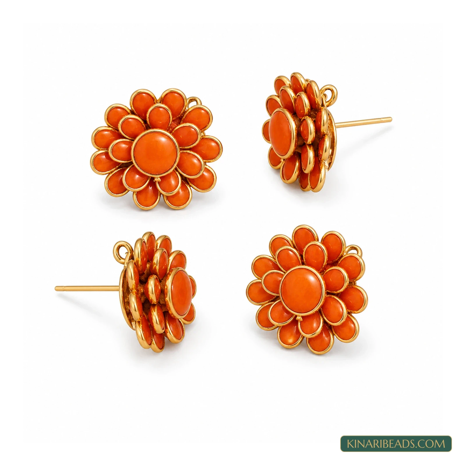 Double-Layer Pacchi Earring Components – 20x20mm, 2 Pairs - Orange colour