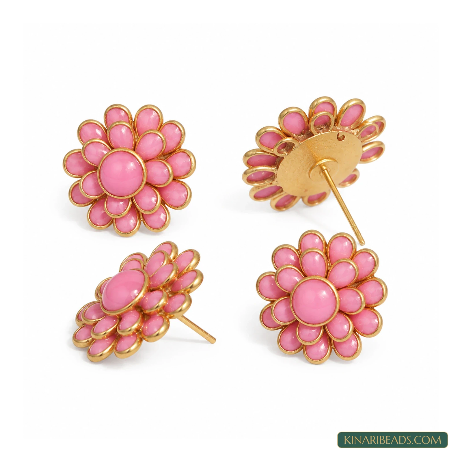 Double-Layer Pacchi Earring Components – 20x20mm, 2 Pairs - Pink colour