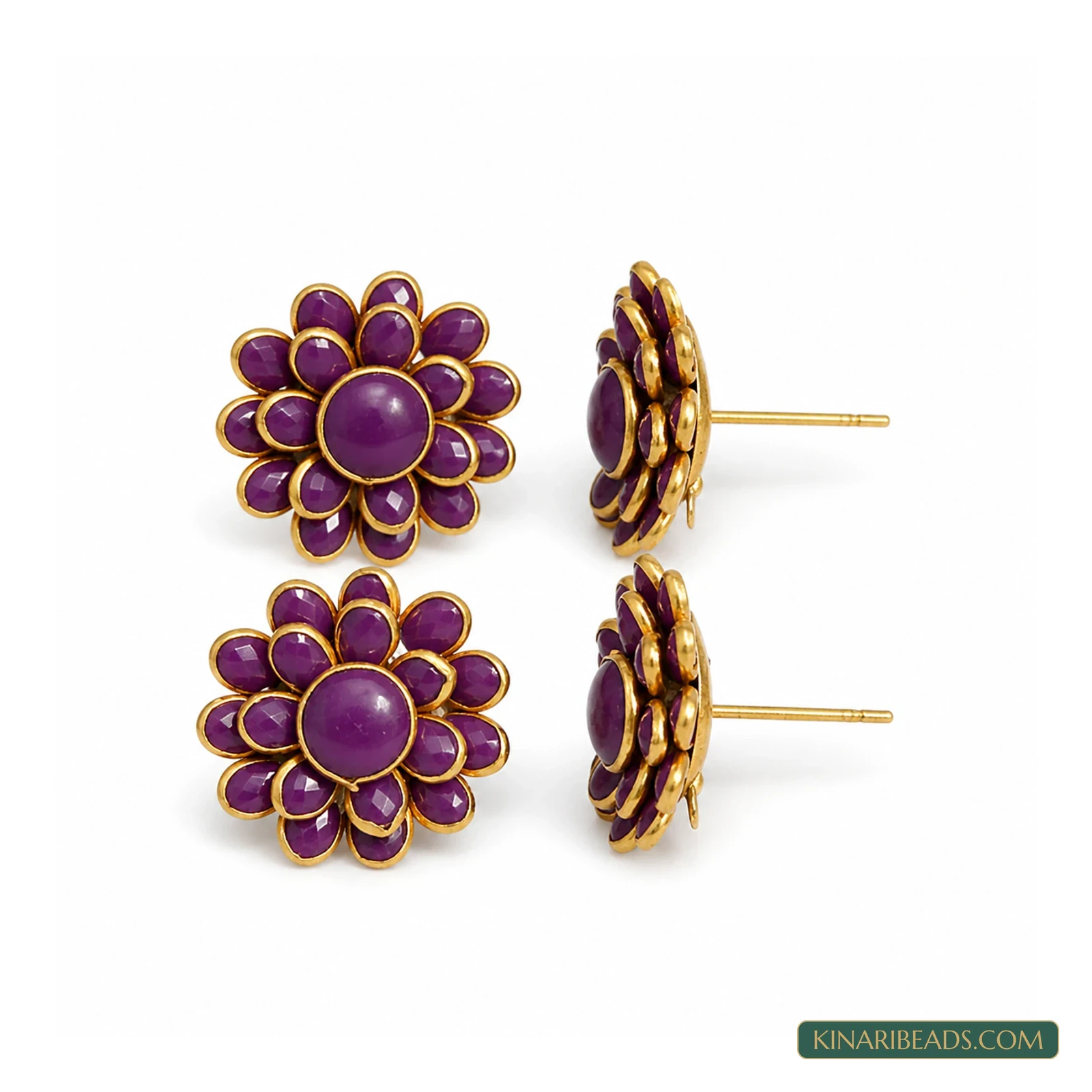Double-Layer Pacchi Earring Components – 20x20mm, 2 Pairs - Purple colour