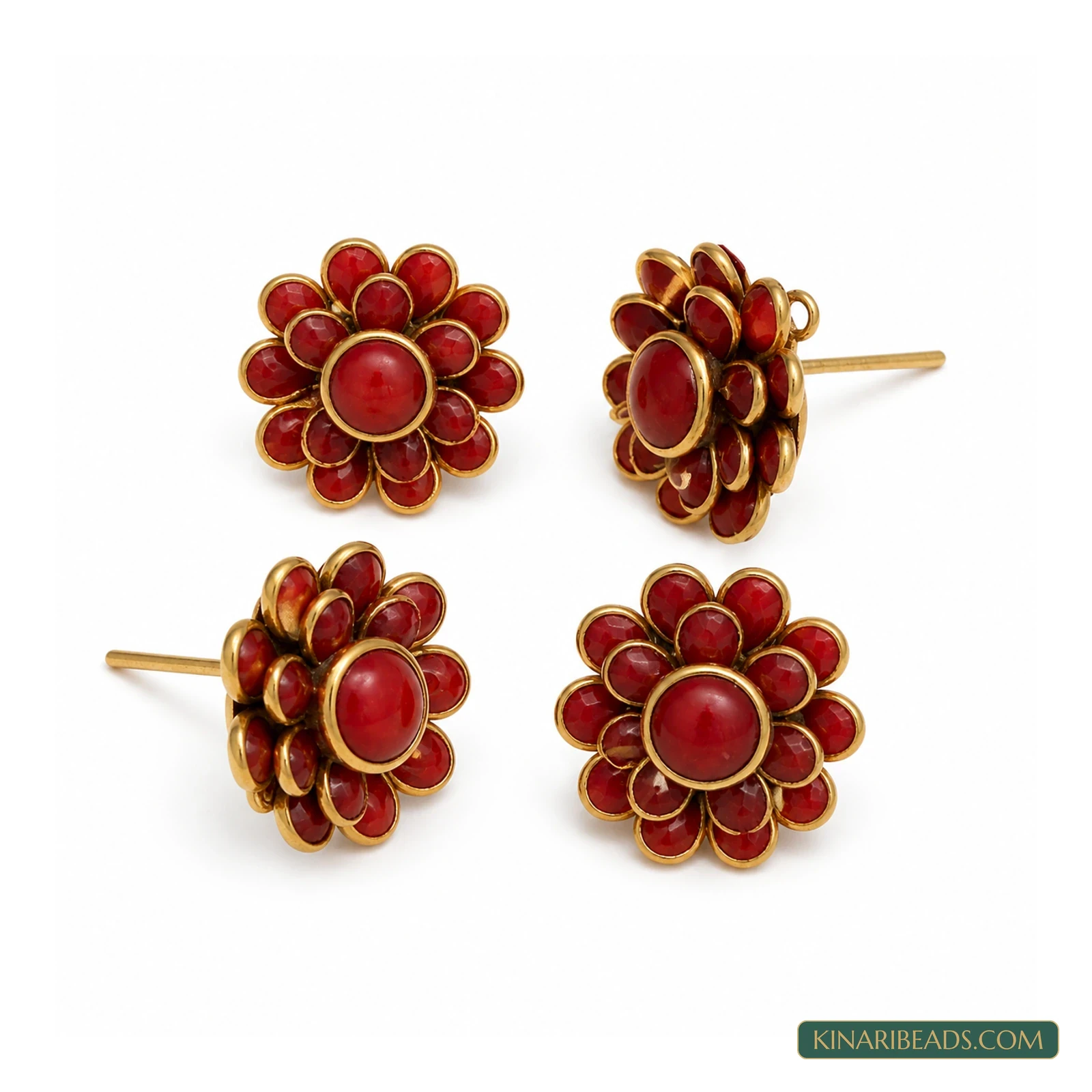 Double-Layer Pacchi Earring Components – 20x20mm, 2 Pairs - Red colour
