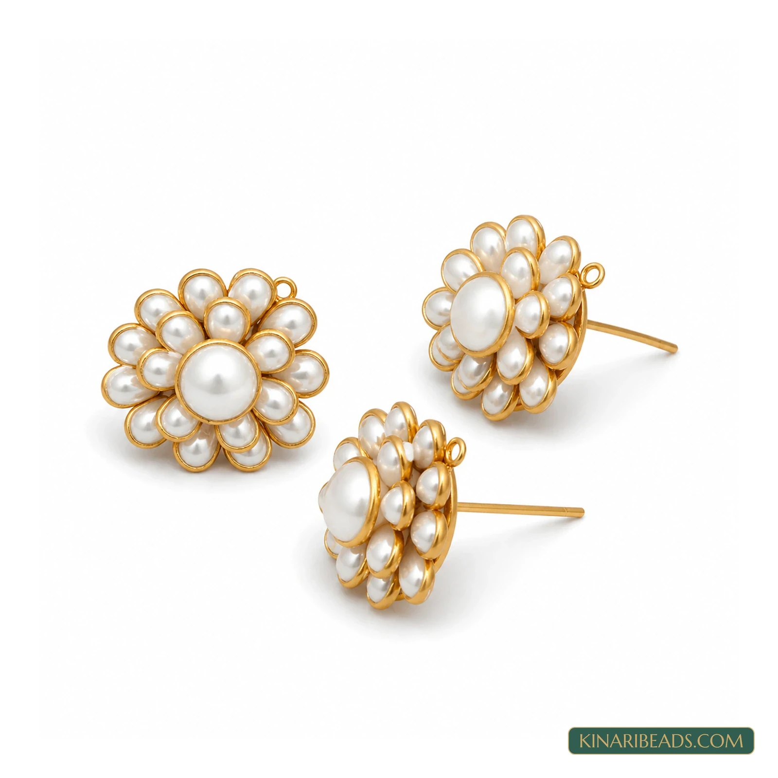 Double-Layer Pacchi Earring Components – 20x20mm, 2 Pairs - White colour