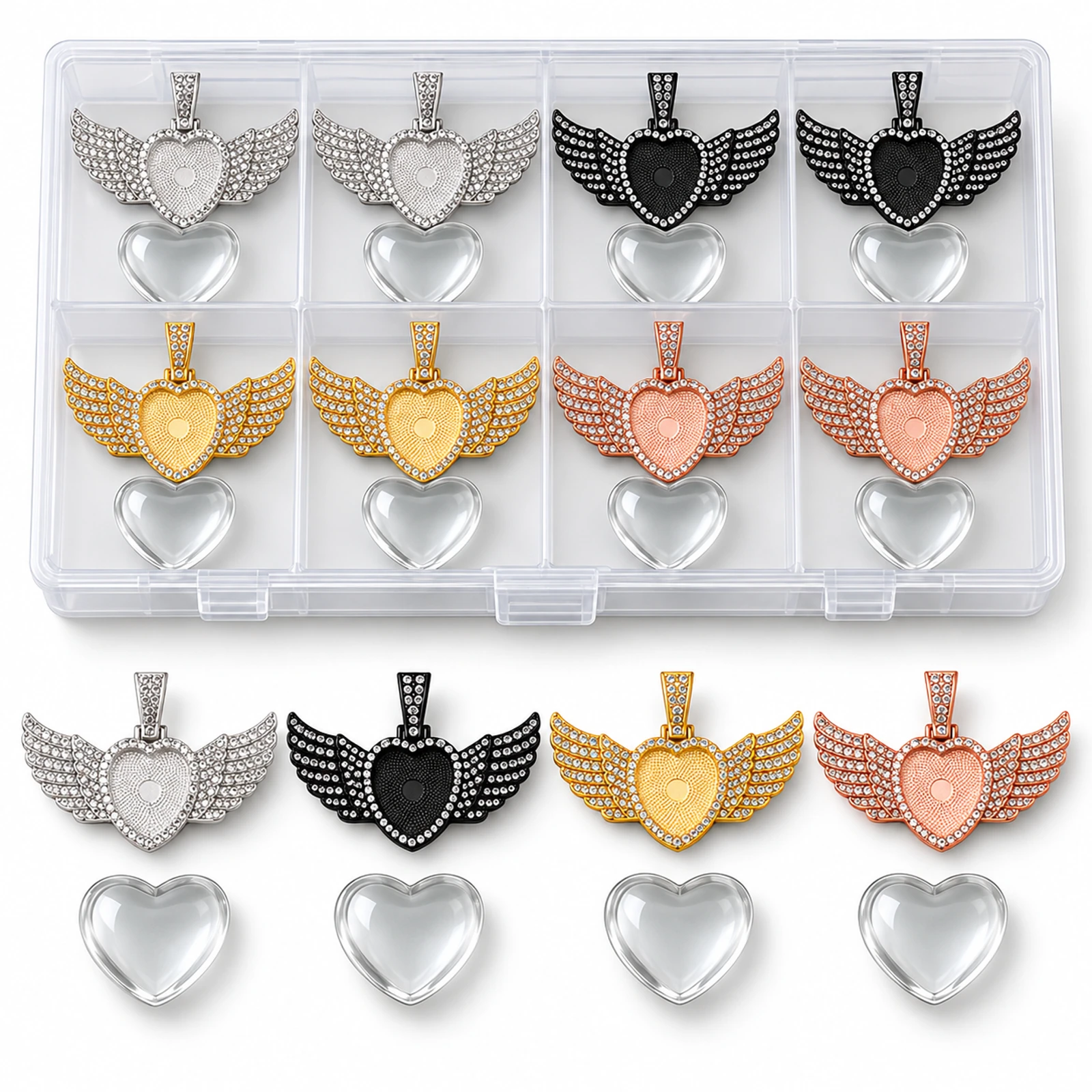 8 Winged-Heart Cabochon Pendant Making Kits