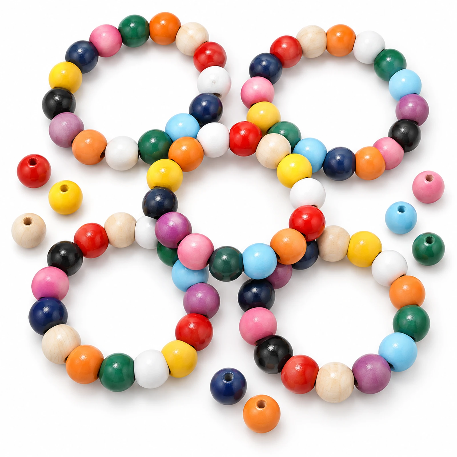 5-Strand 16mm Painted Natural Wood Beads Set