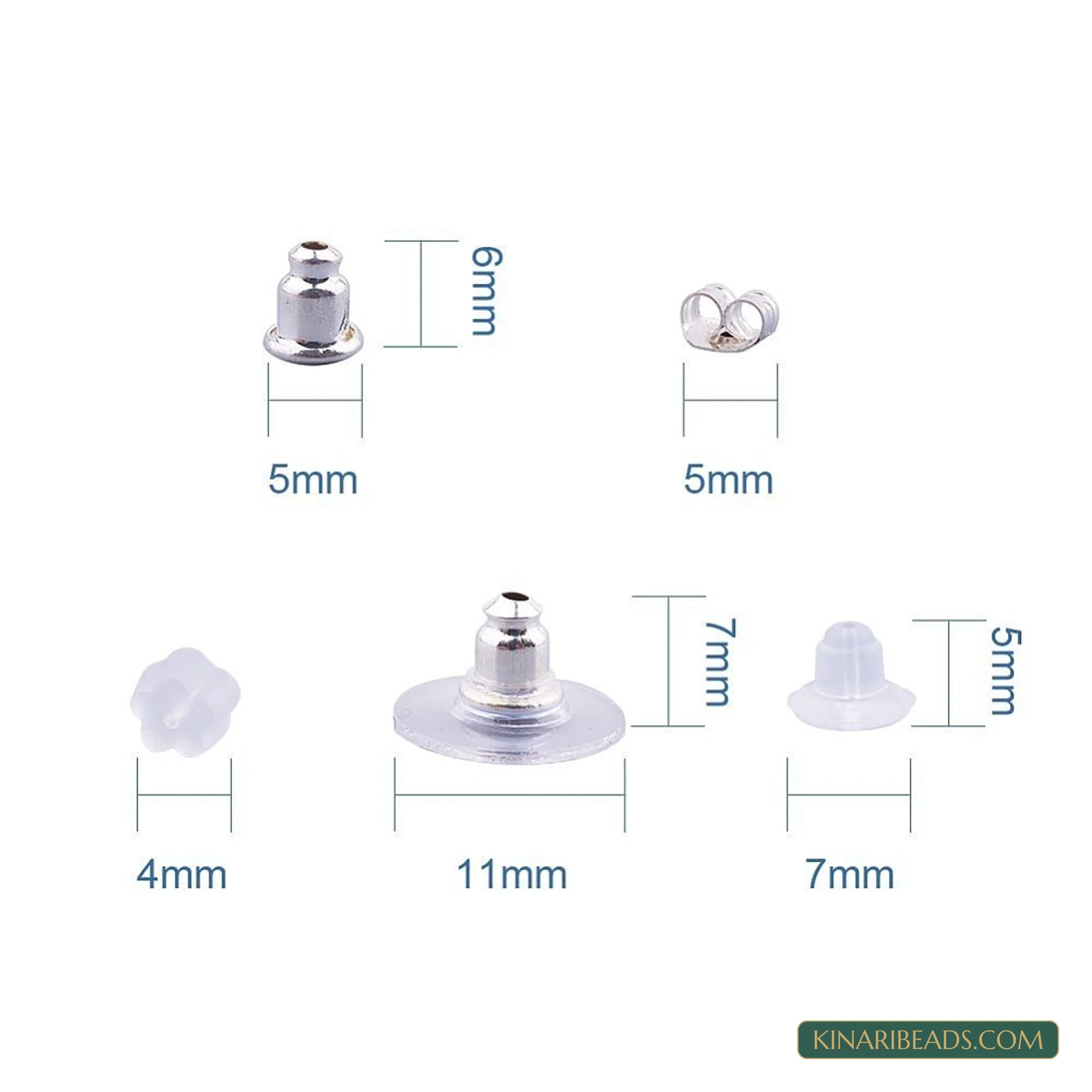 5-Style Silver-Tone Earring Backs Kit – 1, 5 or 20 Kits product image