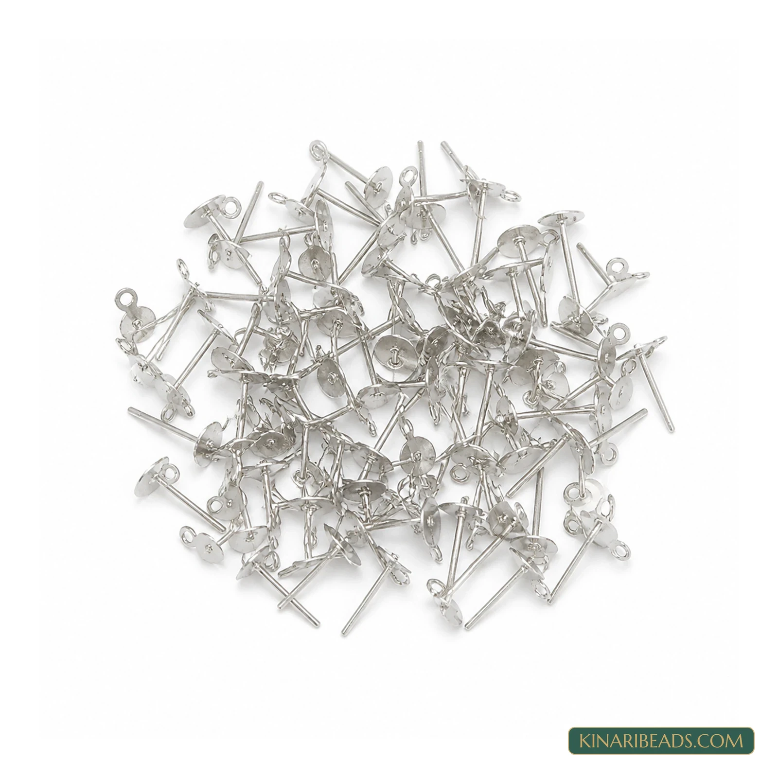 Flat Pad Earring Posts – 6mm, 50g Pack - Silver colour