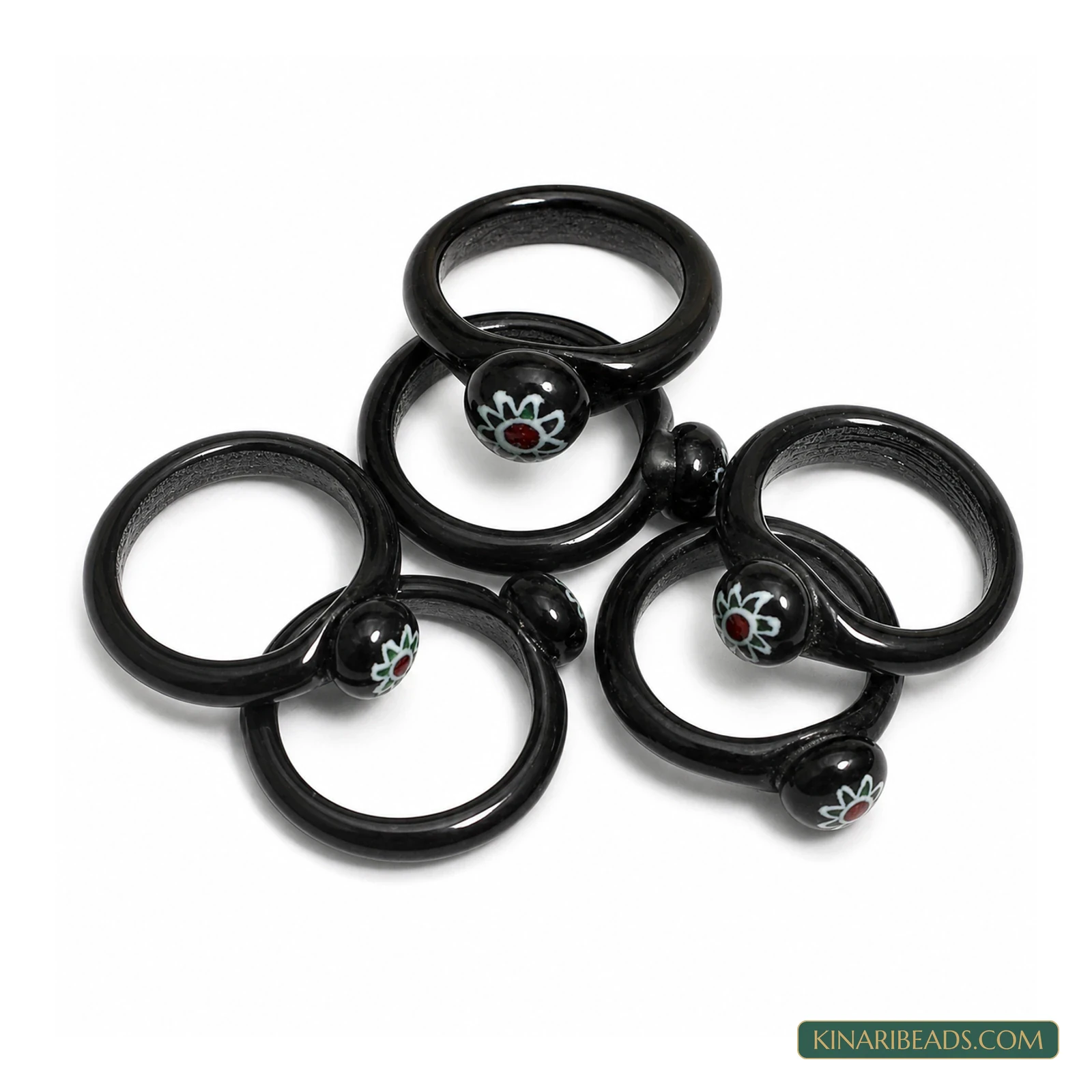 Floral Bead Glass Craft Rings – 50 Pack - Black colour
