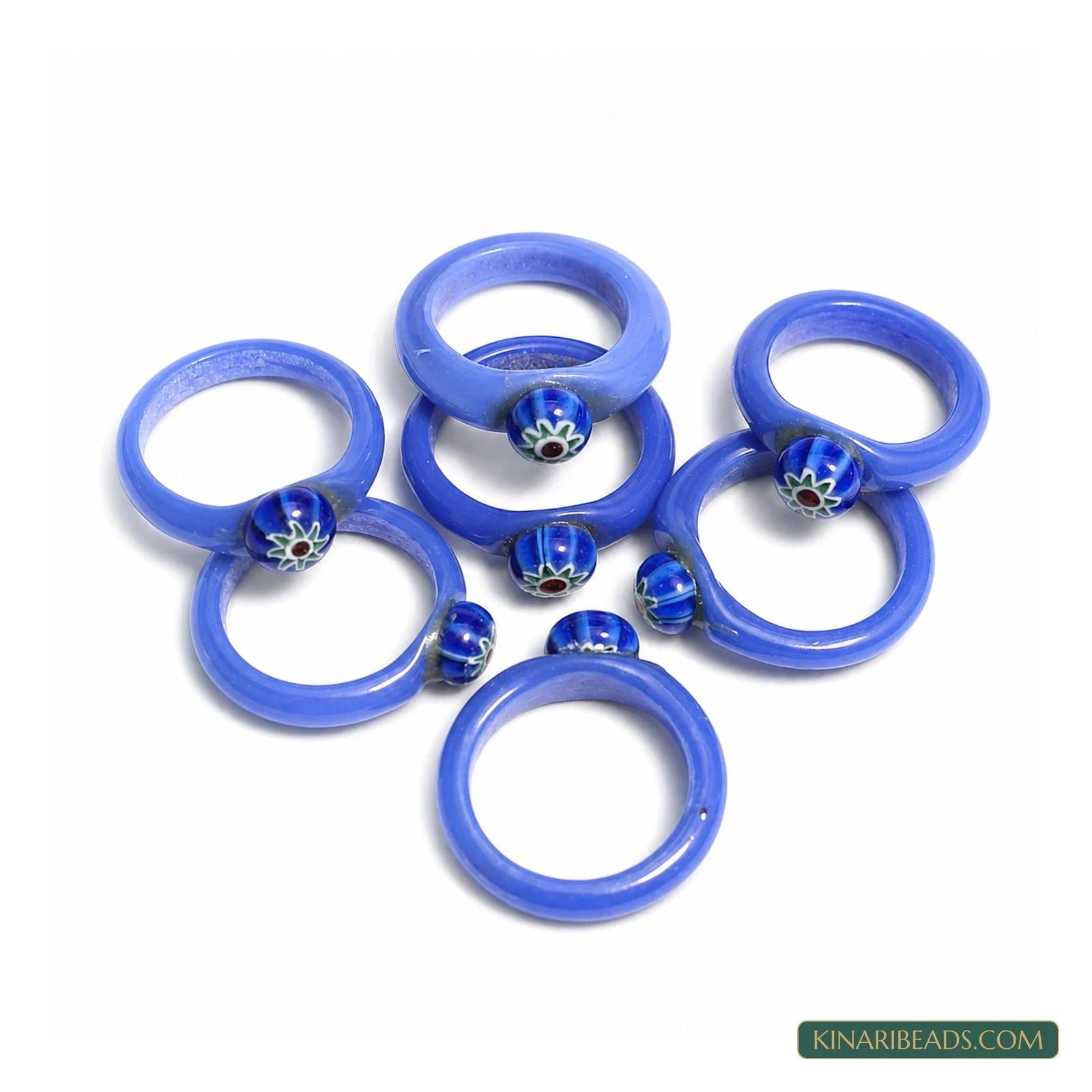 Floral Bead Glass Craft Rings – 50 Pack - Blue colour
