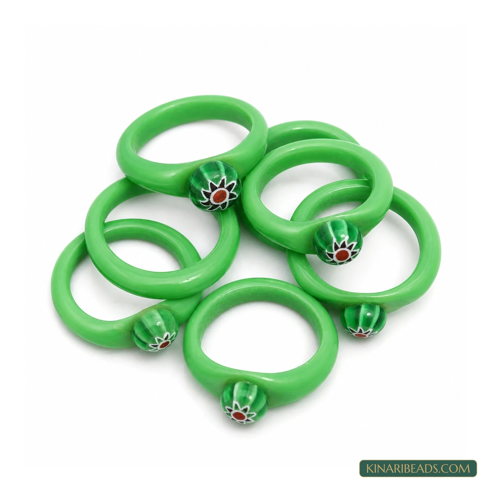 Floral Bead Glass Craft Rings – 50 Pack - Parrot Green colour