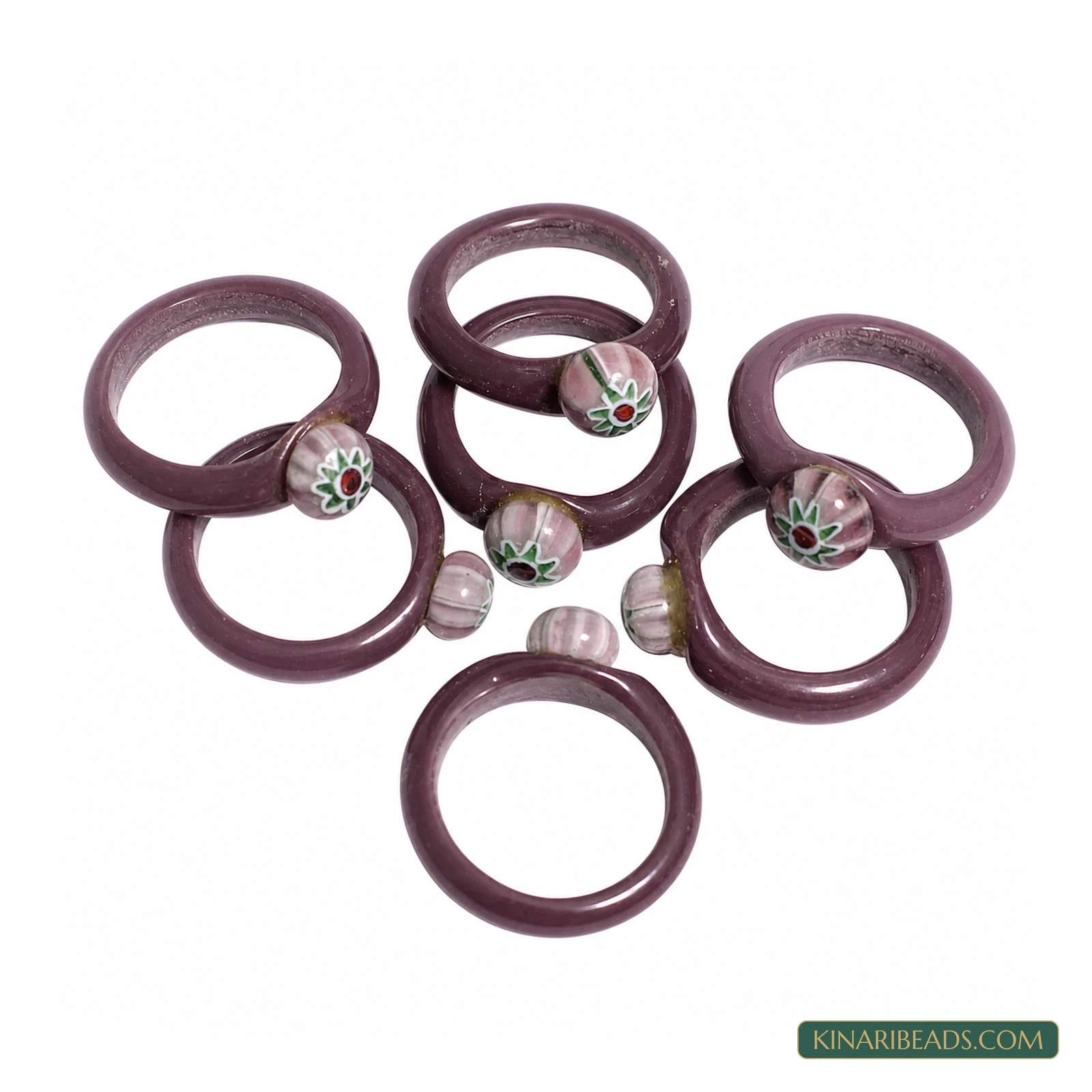 Floral Bead Glass Craft Rings – 50 Pack - Purple colour