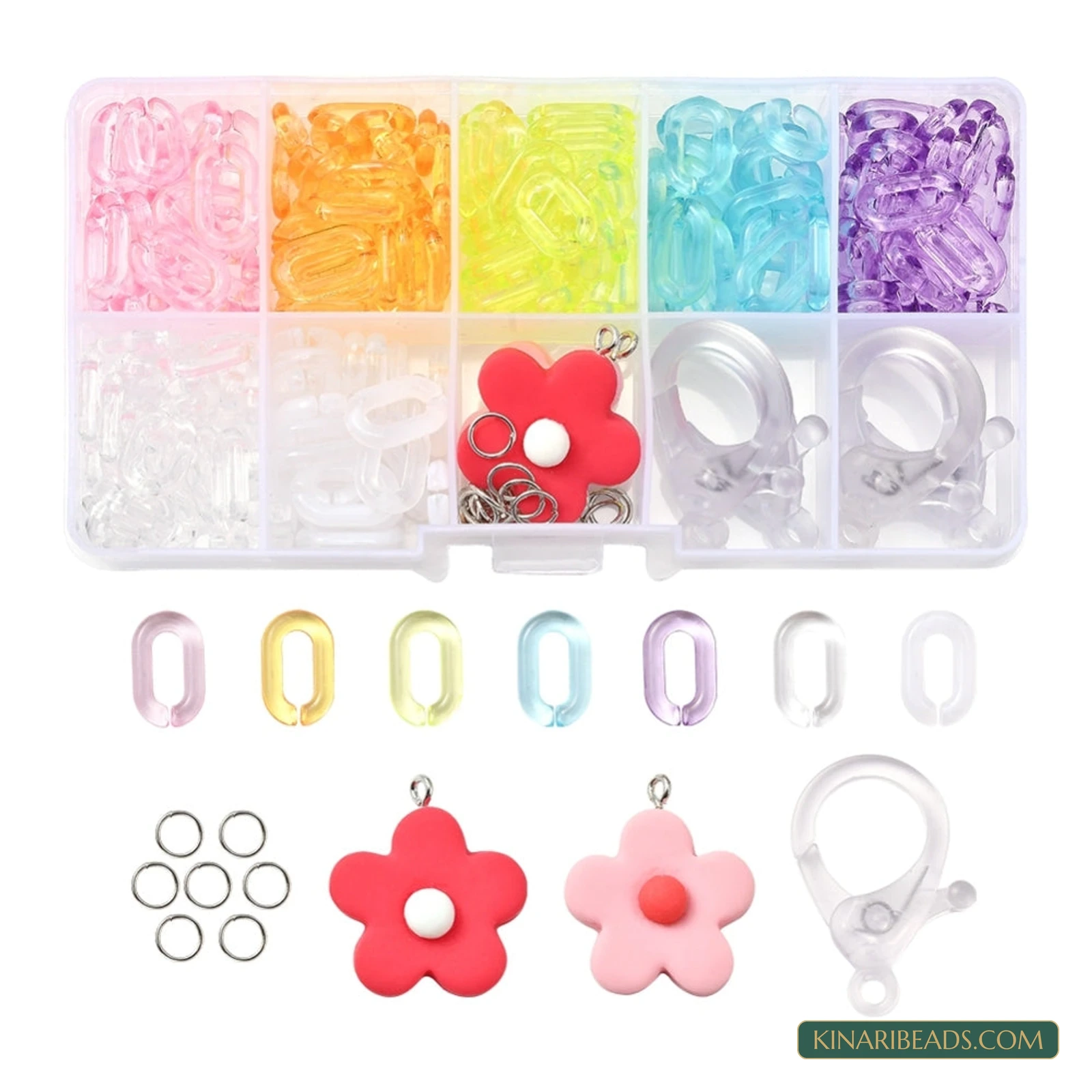 221–258-Piece Flower Pendant Necklace Making Kit with Rings & Clasps