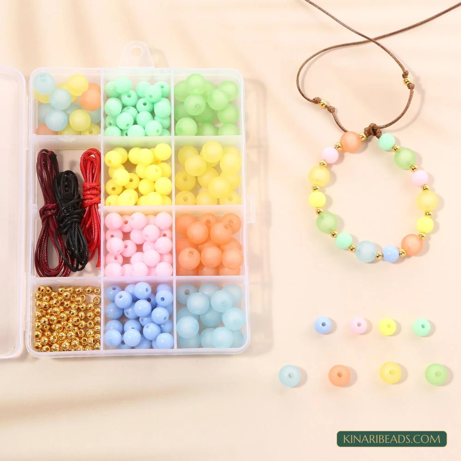 Frosted & Opaque Acrylic Beads Bracelet Making Kit with Waxed Cord product image