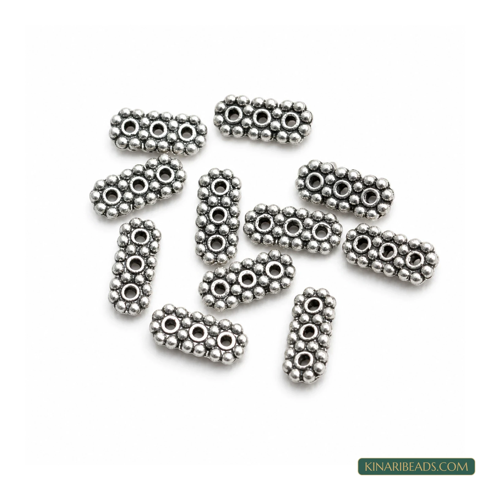 German Silver 3-Hole Spacer Bar – 10x4mm, 20 Pack