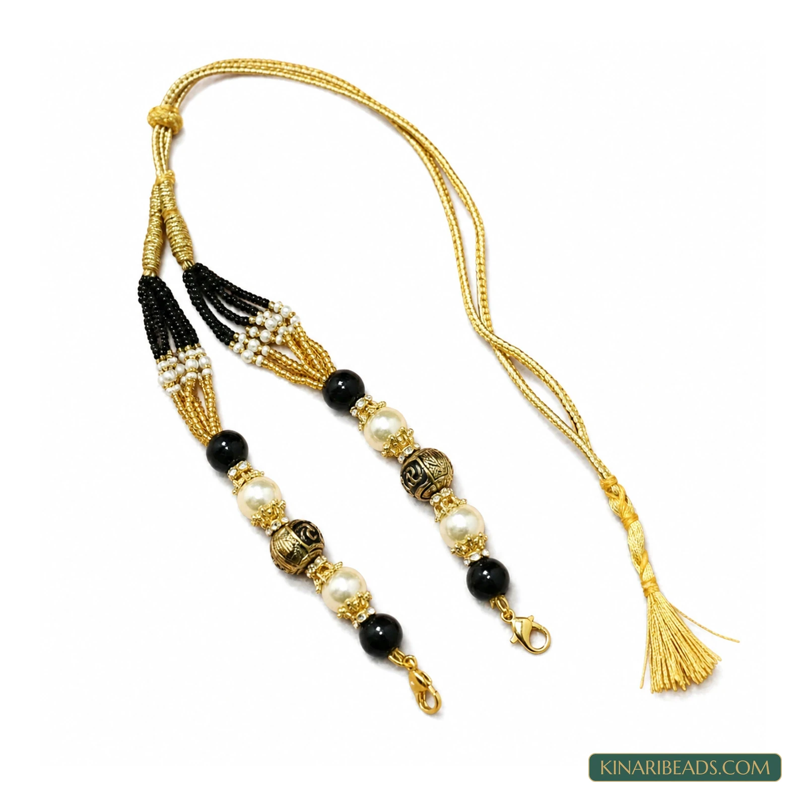 German Silver Beaded Necklace Dori - Black colour