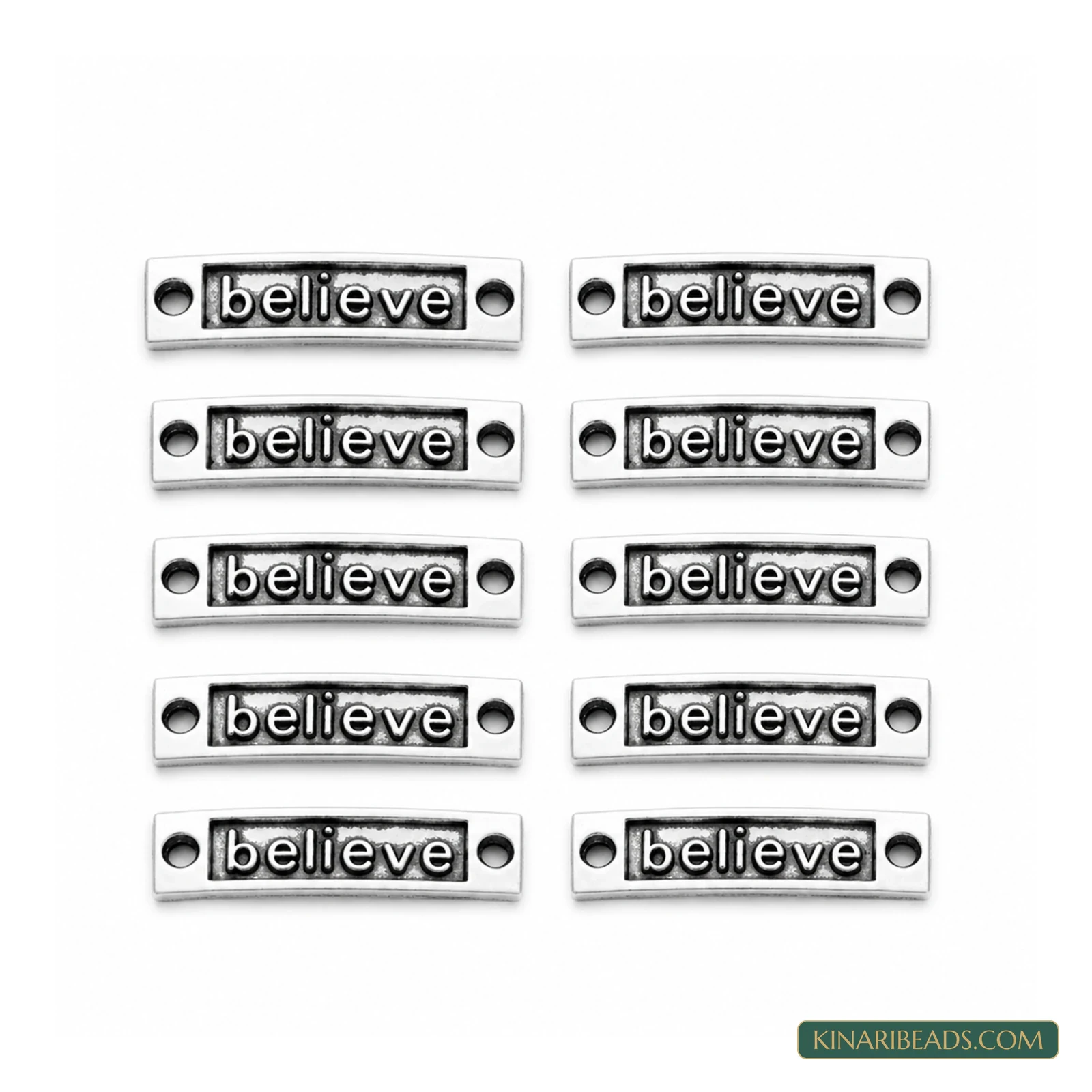 German Silver BELIEVE Bracelet Links – 35x9mm, 10 Pack