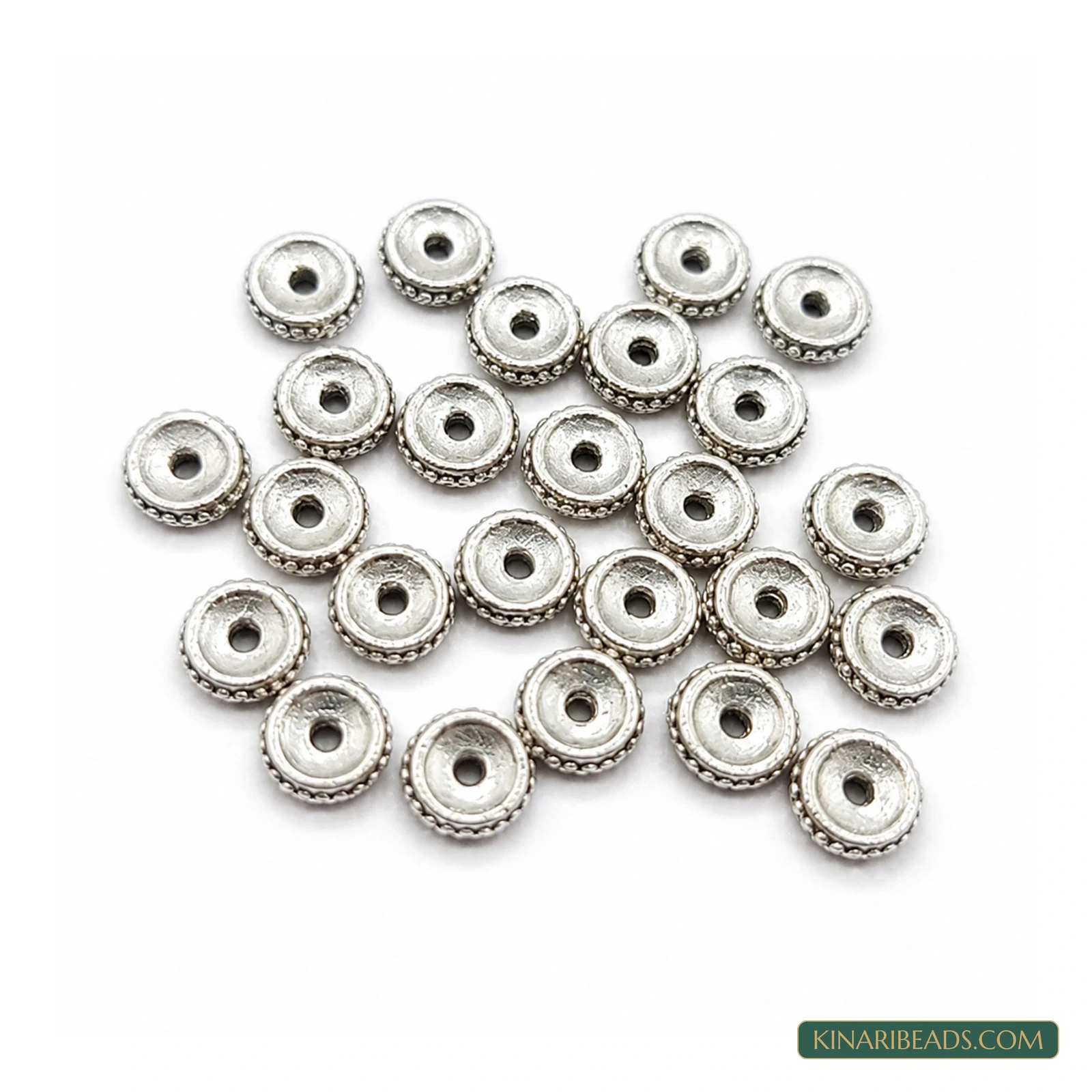 German Silver Flat Round Spacer Beads – 5mm and 6mm, 50 Pack