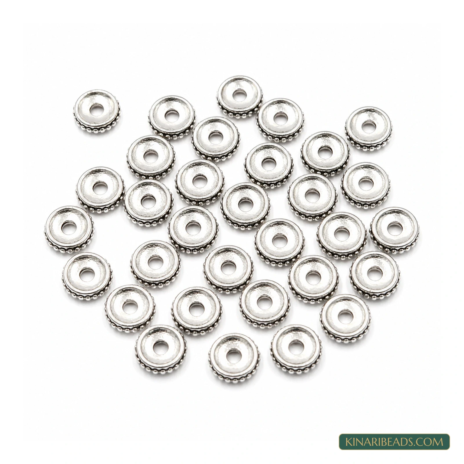 German Silver Flat Round Spacer Beads – 5mm and 6mm, 50 Pack product image