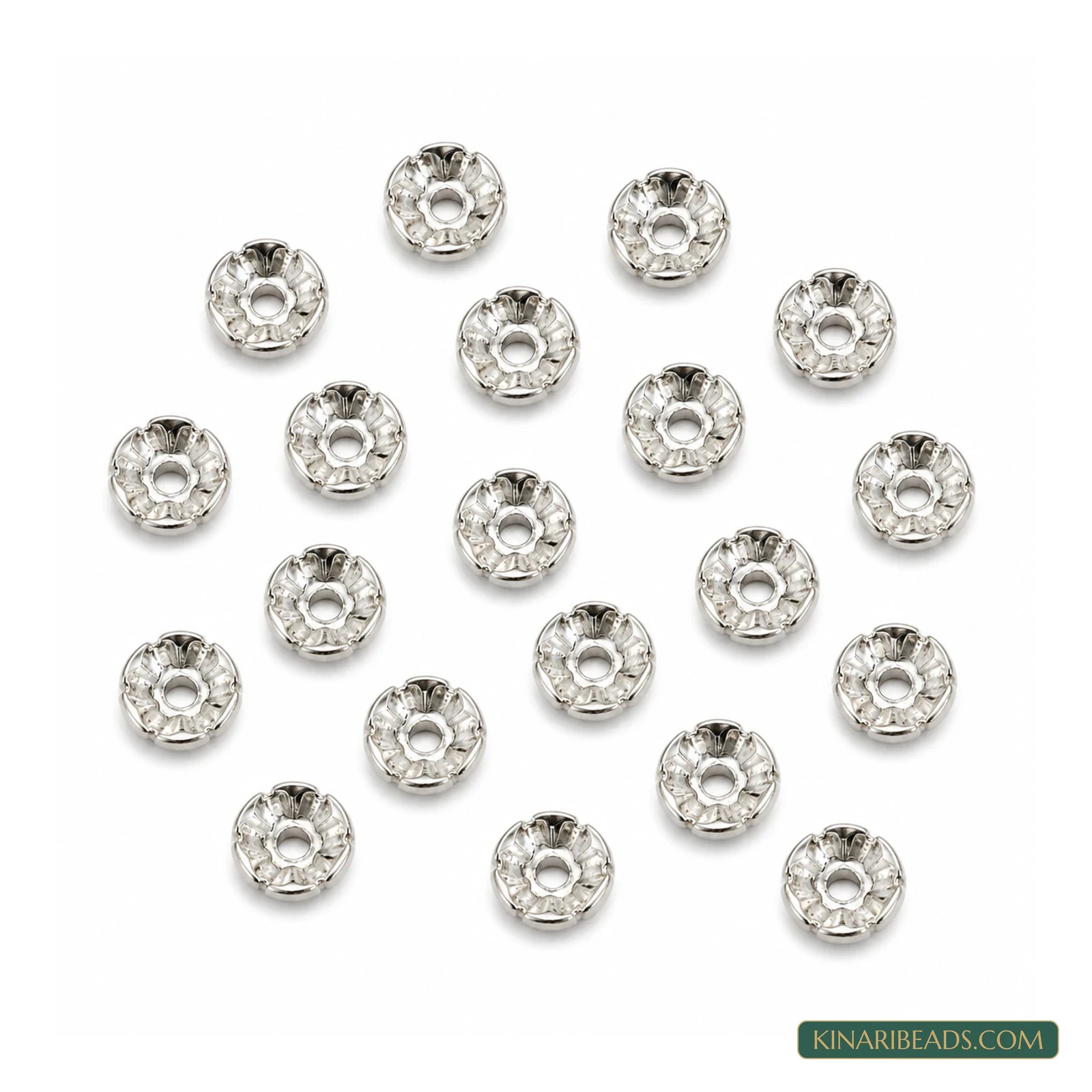 German Silver Flat Round Spacer Beads – 8mm, 20 Pack
