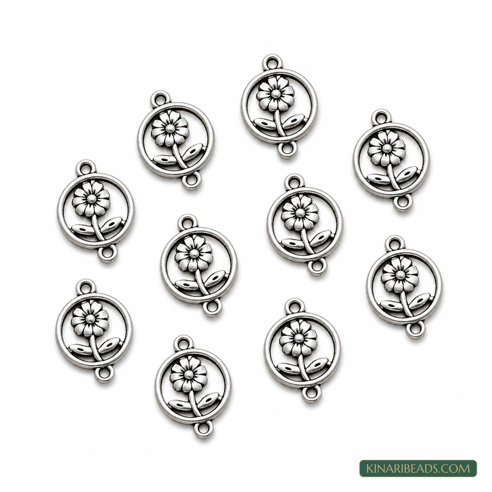 German Silver Flower Link Connectors – 15x20mm - Silver colour
