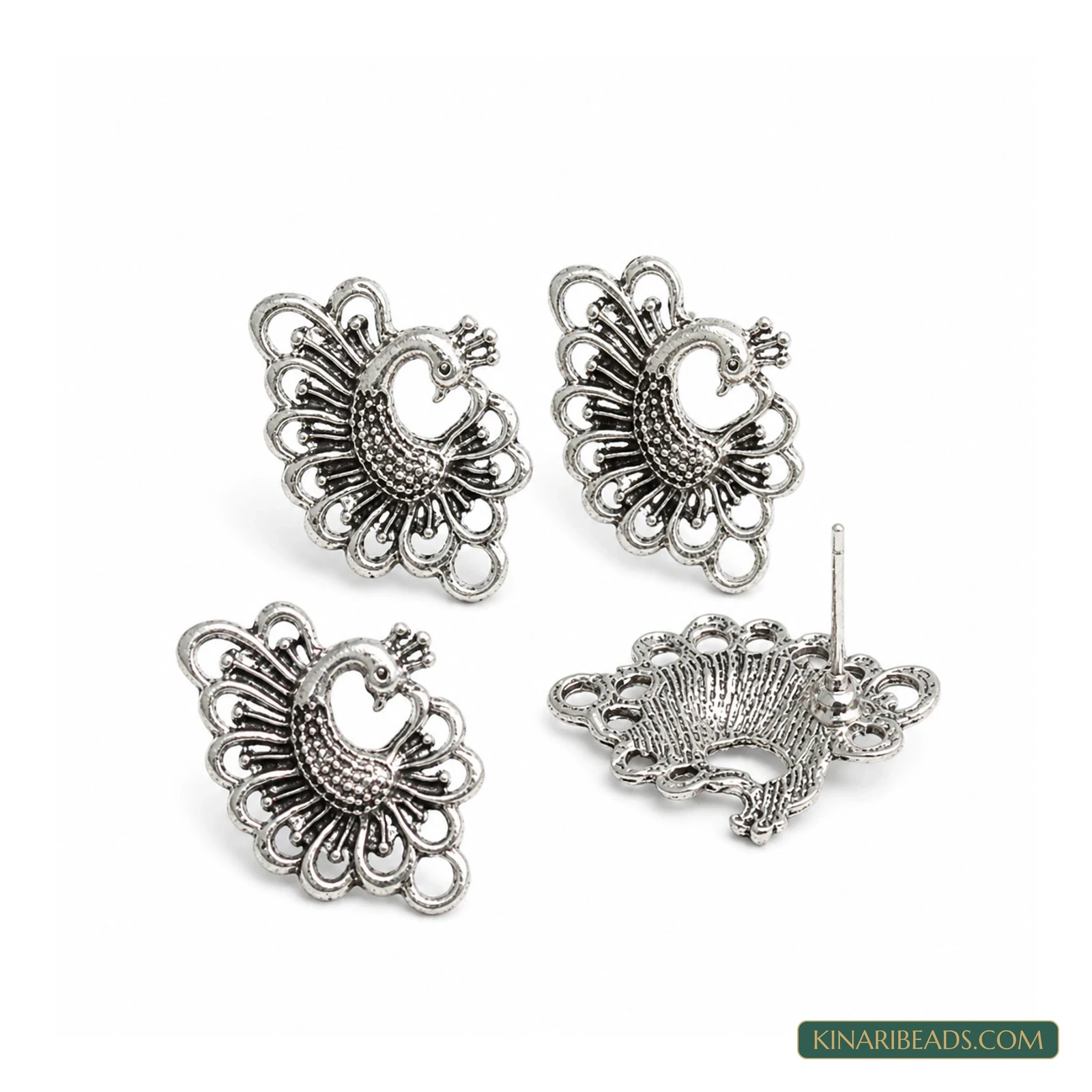 German Silver Peacock Earring Components – 22x14mm