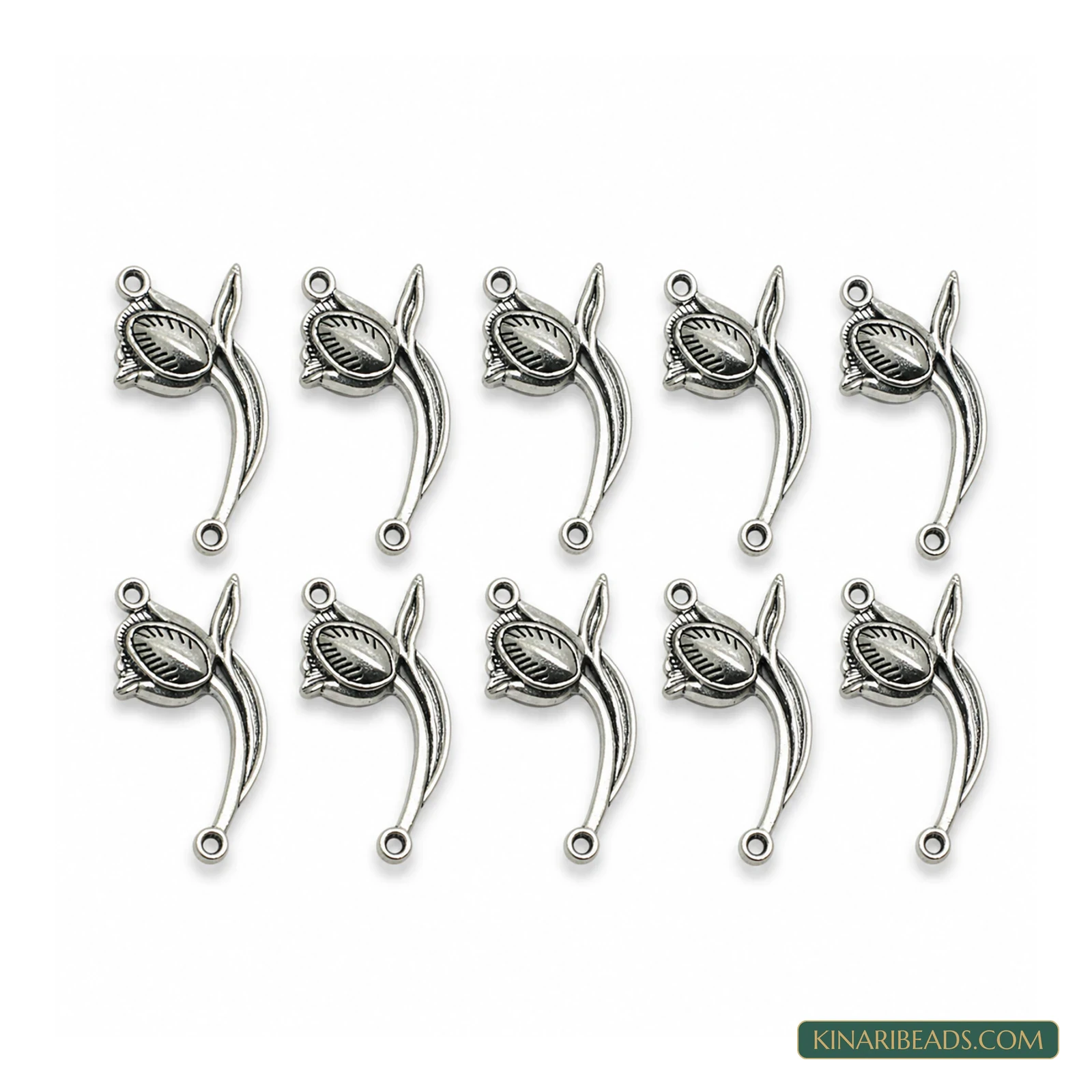 German Silver Rose Figure Connector Pendant – 38mm, 10 Pack