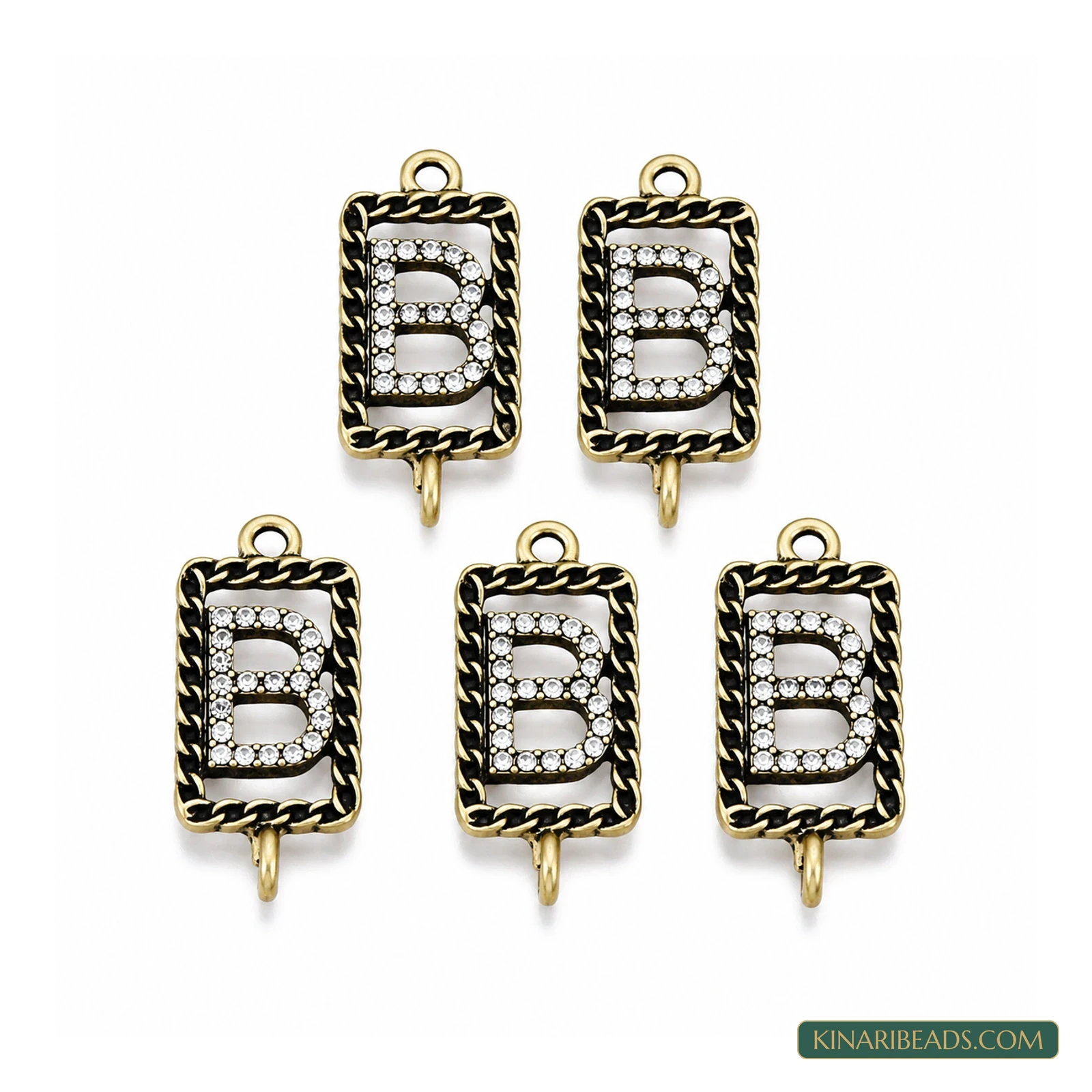 Gold Rhinestone Letter B Link Connectors – 26x11.5mm