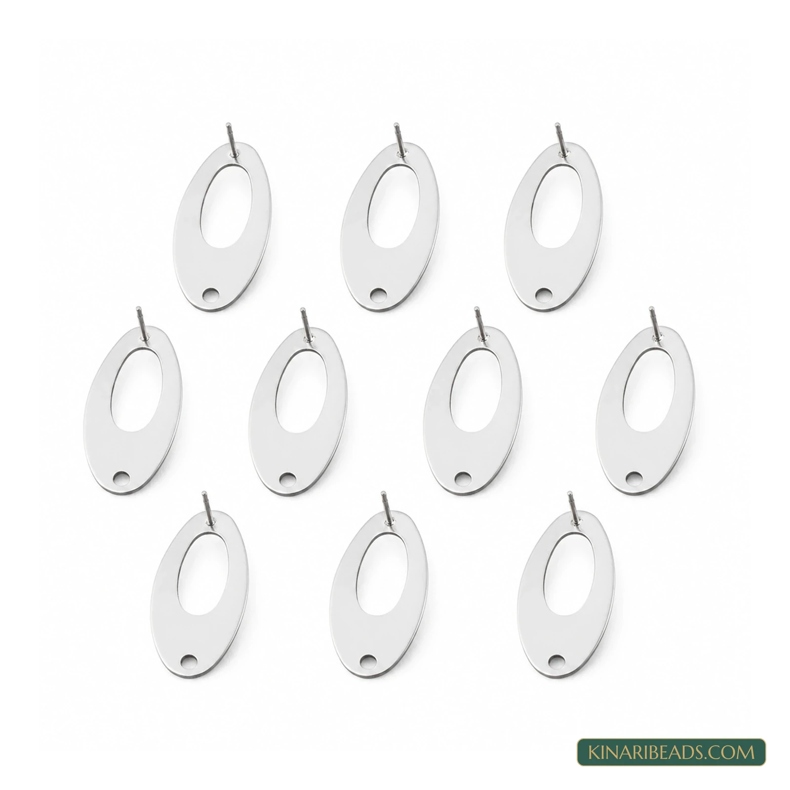 Gold Stainless Steel Oval Stud Findings – 0.75 Inch, 10 Pack