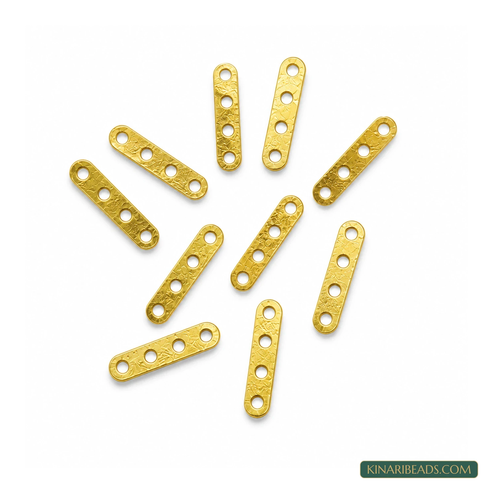 Golden 4-Hole Metal Spacer Bar – 15x4mm, 20 Pack