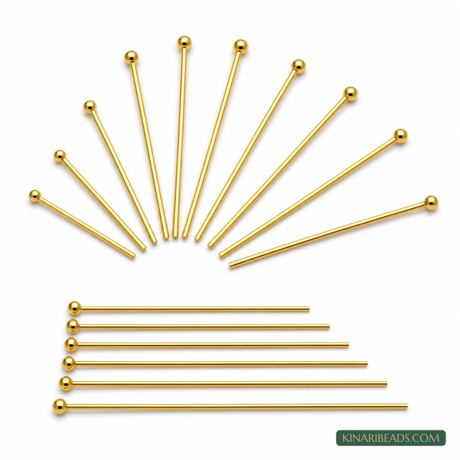 Golden Brass Ball Head Pins for Jewellery Making - 20mm to 40mm, 10g