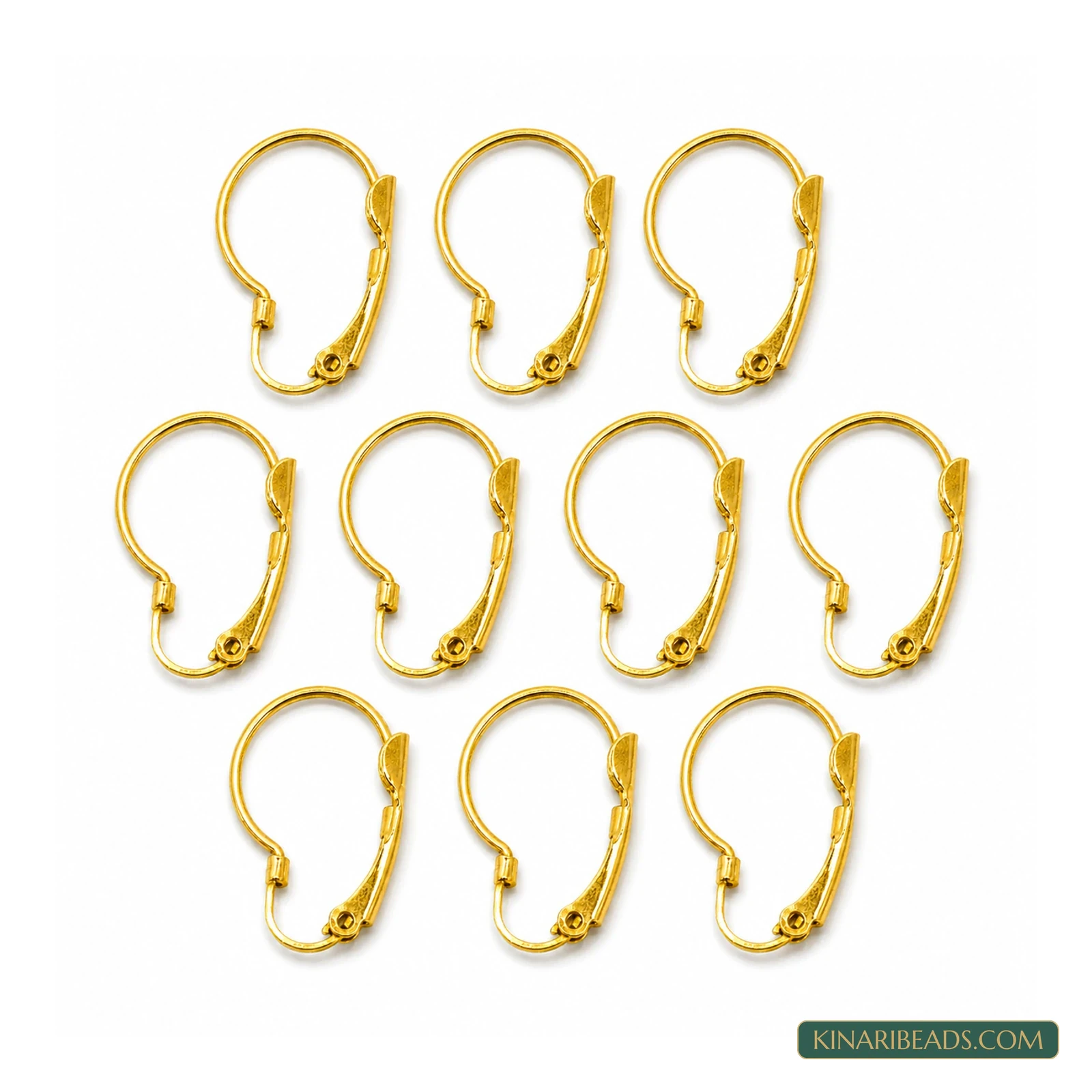 Golden Brass Lever-Back Earring Hooks – 16x12mm, 10 Pack