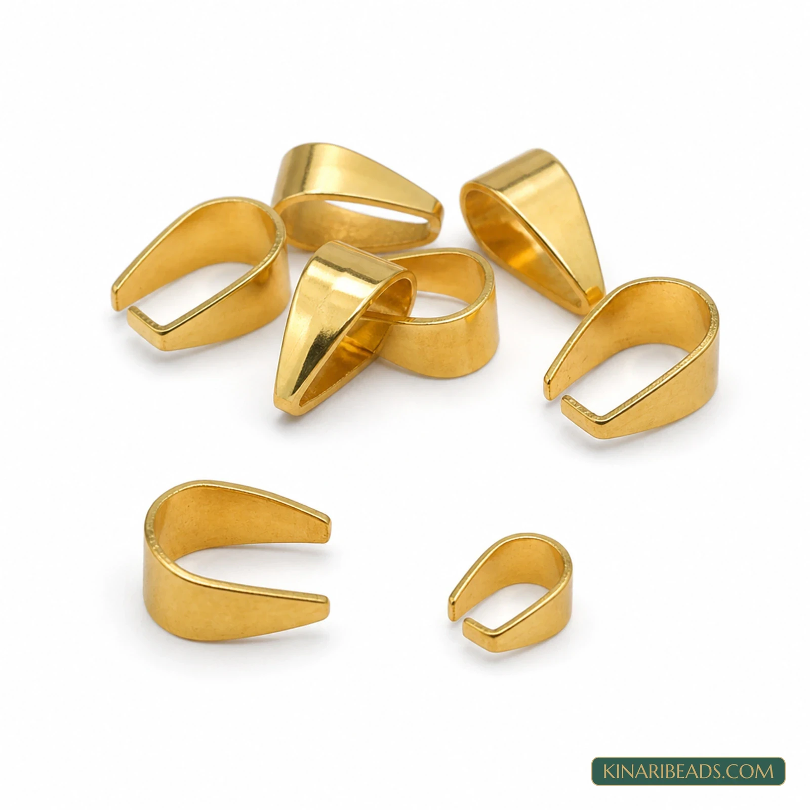 Golden Brass Pinch Bails for Pendants - 8mm & 10mm, 20 Pcs