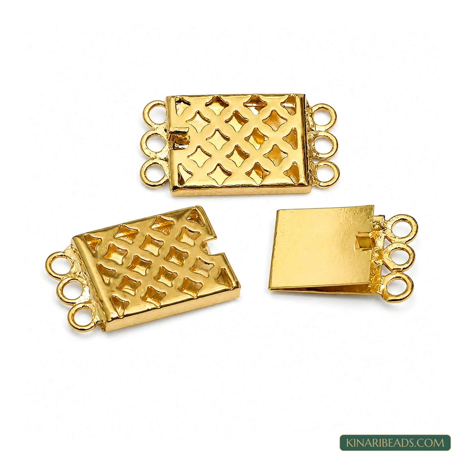 Golden Brass Three-Strand Connector Bars – 2.5cm