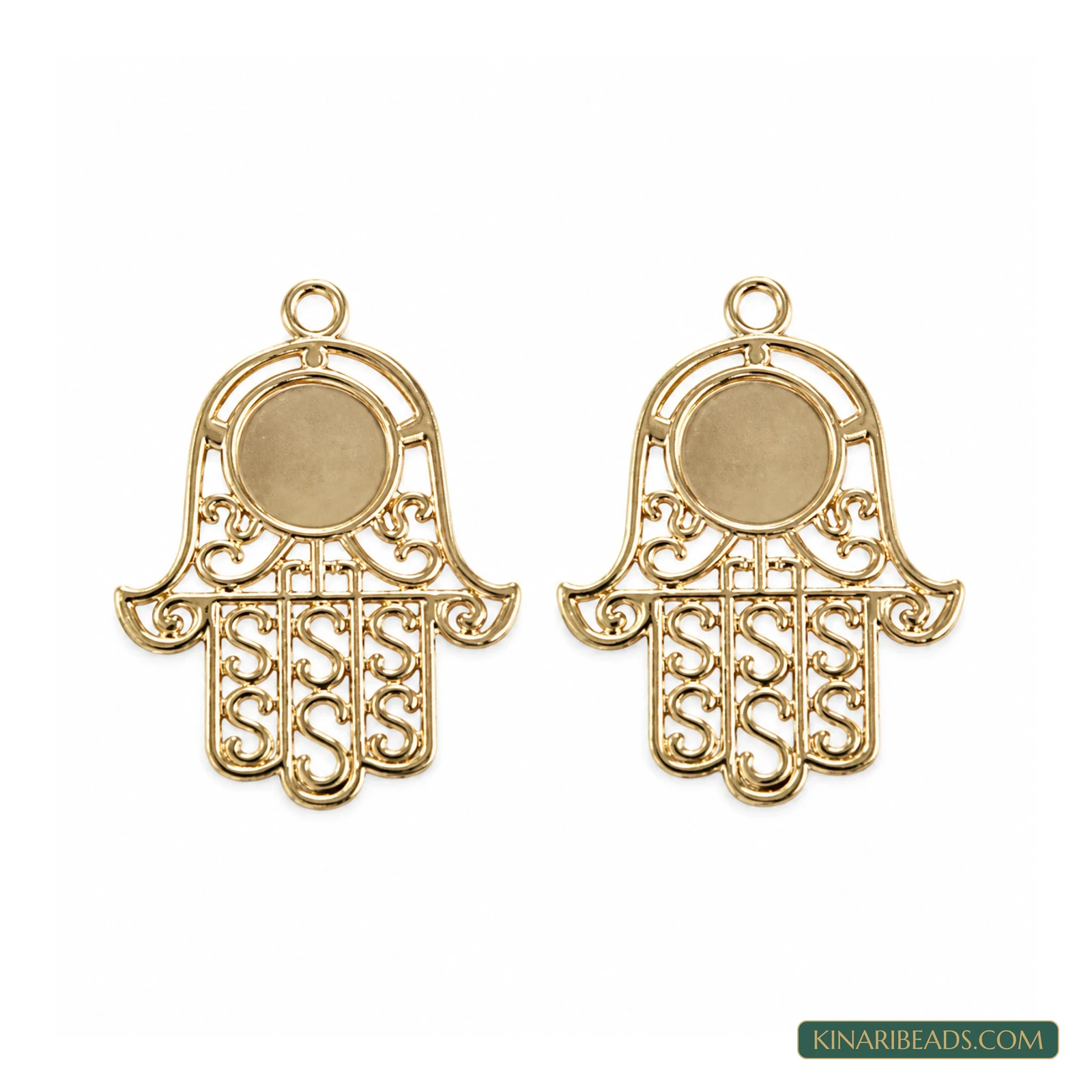 Golden Hand-Shaped Cabochon Pendant Settings – 2 Inch