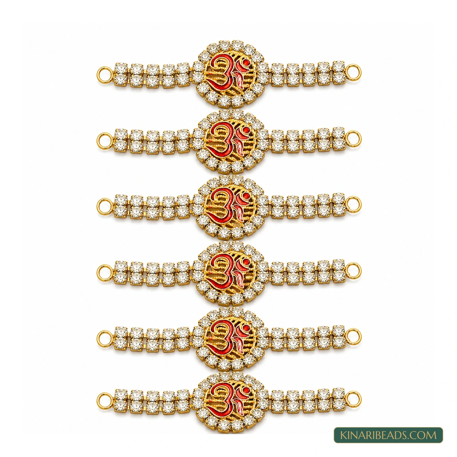 Golden OM Crystal Rakhi Connectors – 6 Pack