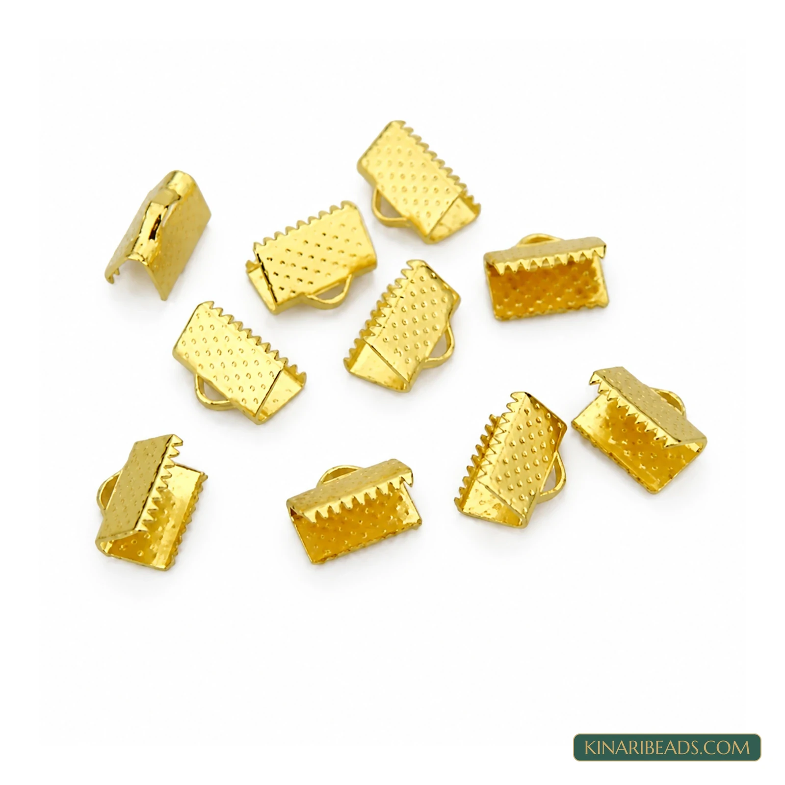Golden Ribbon Clamp Ends with Loop – 5mm, 50g